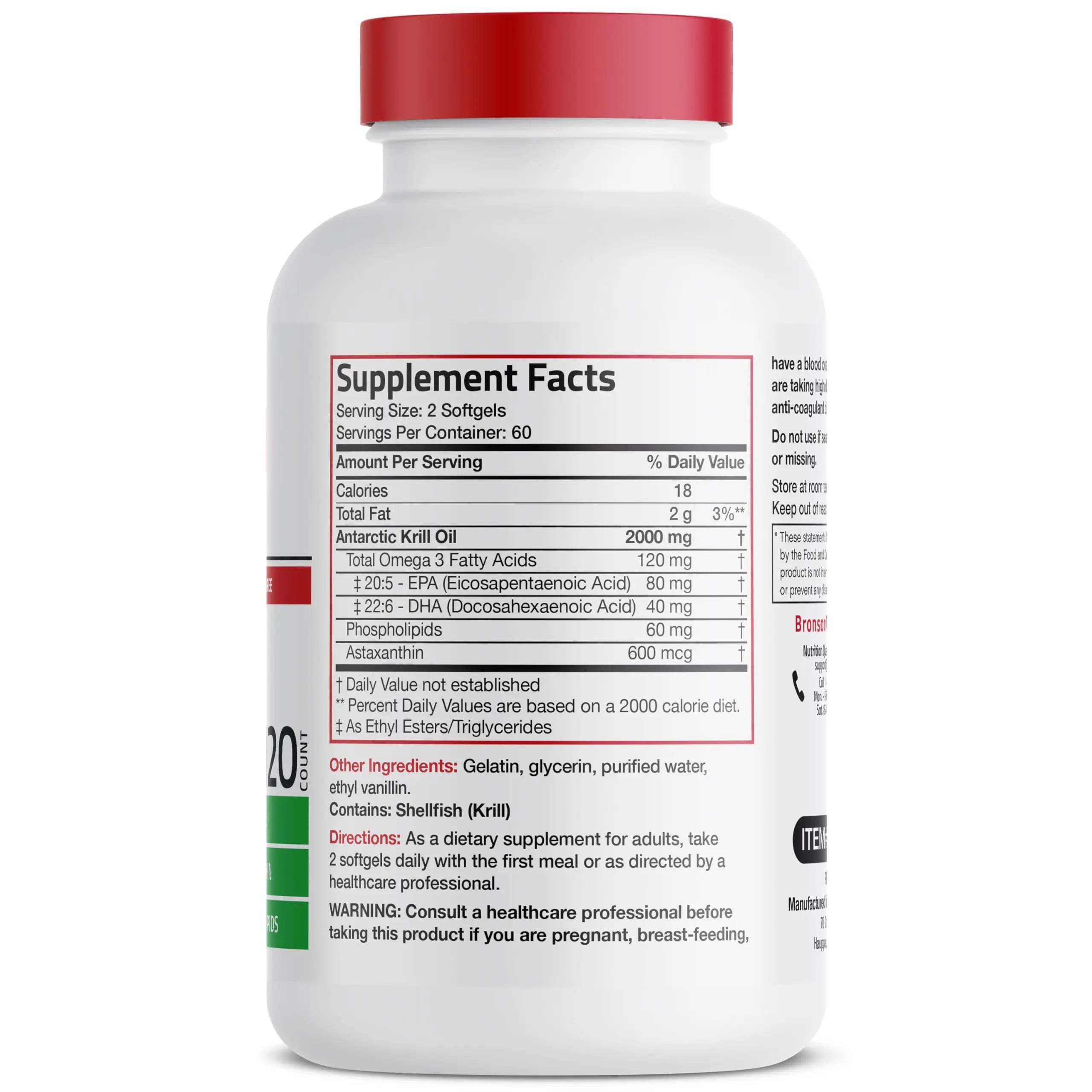 Bronson Antarctic Krill Oil 2000 mg with Omega-3s EPA, DHA, Astaxanthin and Phospholipids 120 Softgels (60 Servings) Bronson Au supplements