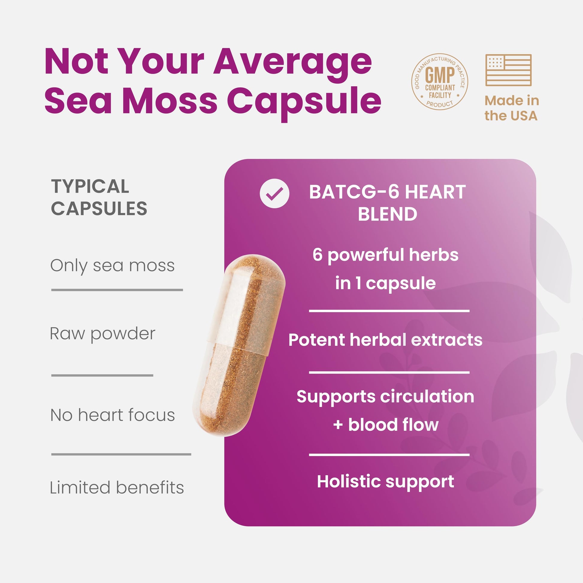 Healthy Herbs Wildcrafted Sea Moss Capsules | 1950mg BATCG-6 "Heart Complex Advanced Sea Moss Superblend | US-Made, Vegan, Non-GMO, Easy-Swallow (90 Capsules) Healthy Herbs Au supplements