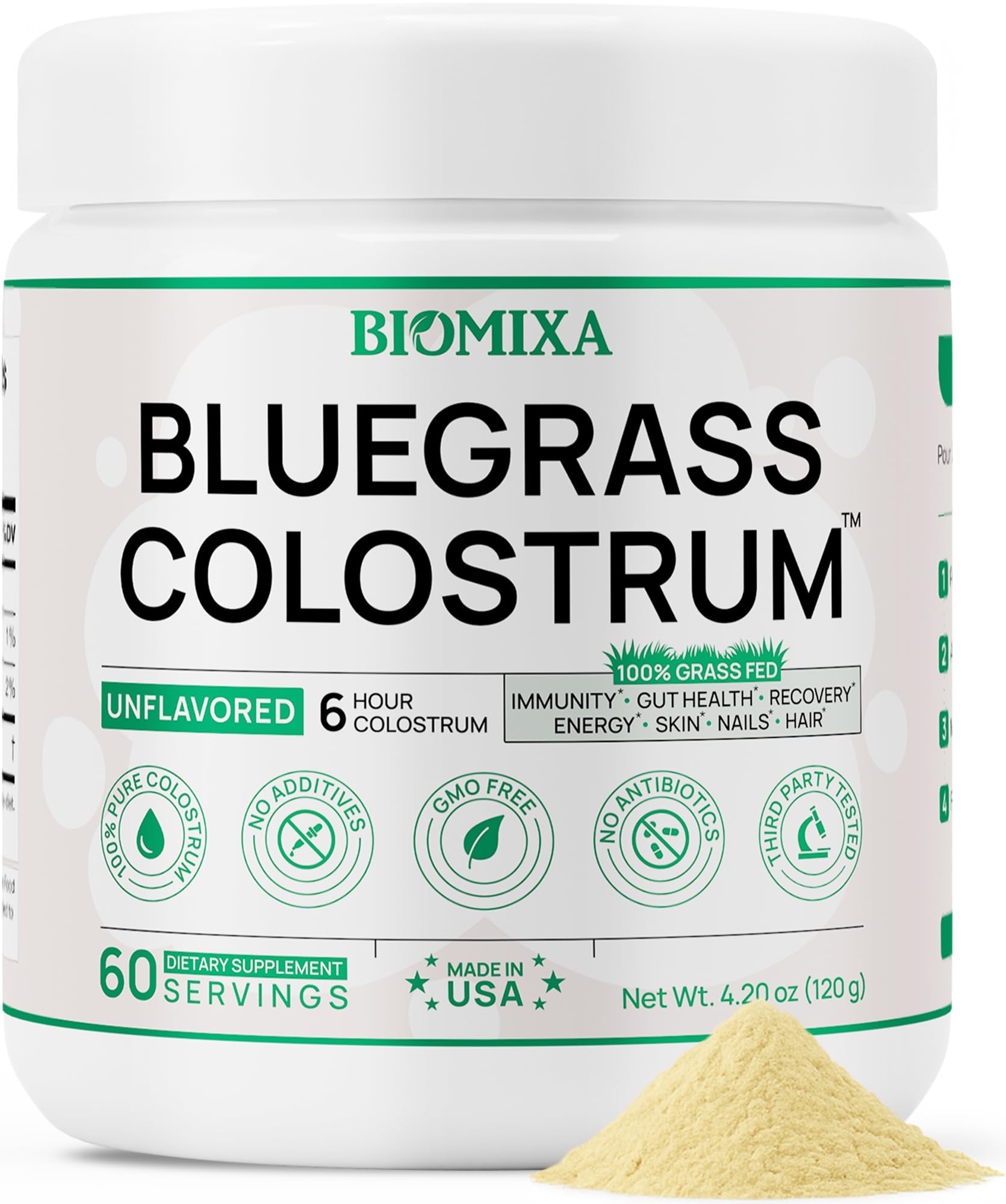 Bovine Colostrum Supplement - 100% Pure Whole Colostrum Powder - Grass-Fed, Unflavored, No Additives, Gut & Immune Support, Natural IgG, 60 Servings - Made in USA Bluegrass Colostrum Au supplements