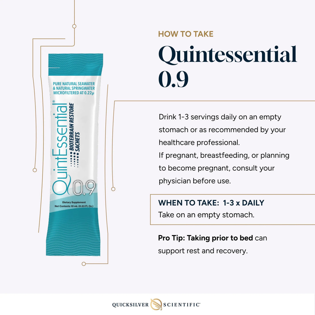 Quicksilver Scientific Quintessential 0.9 Sachets - Isotonic Solution with Sea Water Minerals + Alpine Spring - Liquid Hydration, Electrolyte + Multi Minerals Supplement (30 Count) Quicksilver Scientific Au supplements