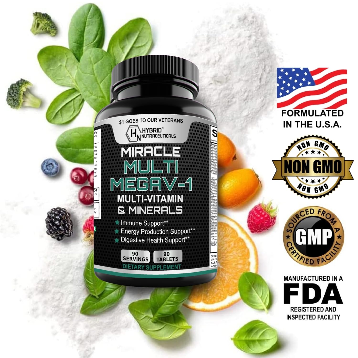 MEGAV-1 Multi-Vitamin, Superfood & Minerals - Daily Multivitamin with Probiotics, Digestive Enzyme, Mushroom Complex for Heart Health, Immune Support, Energy & Stamina - 90 Tablets Hybrid Nutraceuticals Au supplements