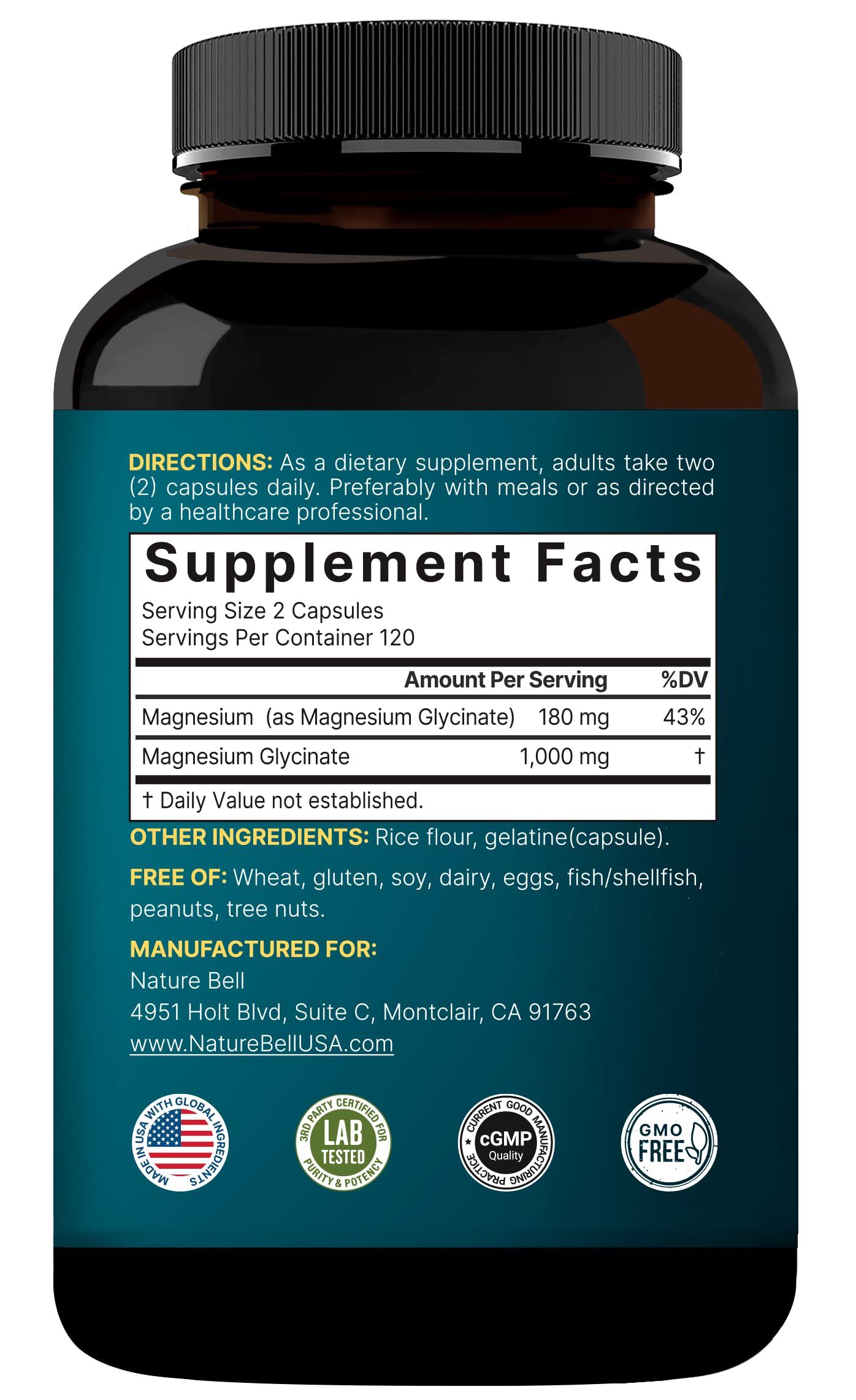 NatureBell Magnesium Glycinate 1,000mg, 240 Capsules | 500mg per Capsule | 100% Chelated & Purified | Sleep, Muscle & Nerve Support | Non-GMO, Gluten-Free NatureBell Au supplements