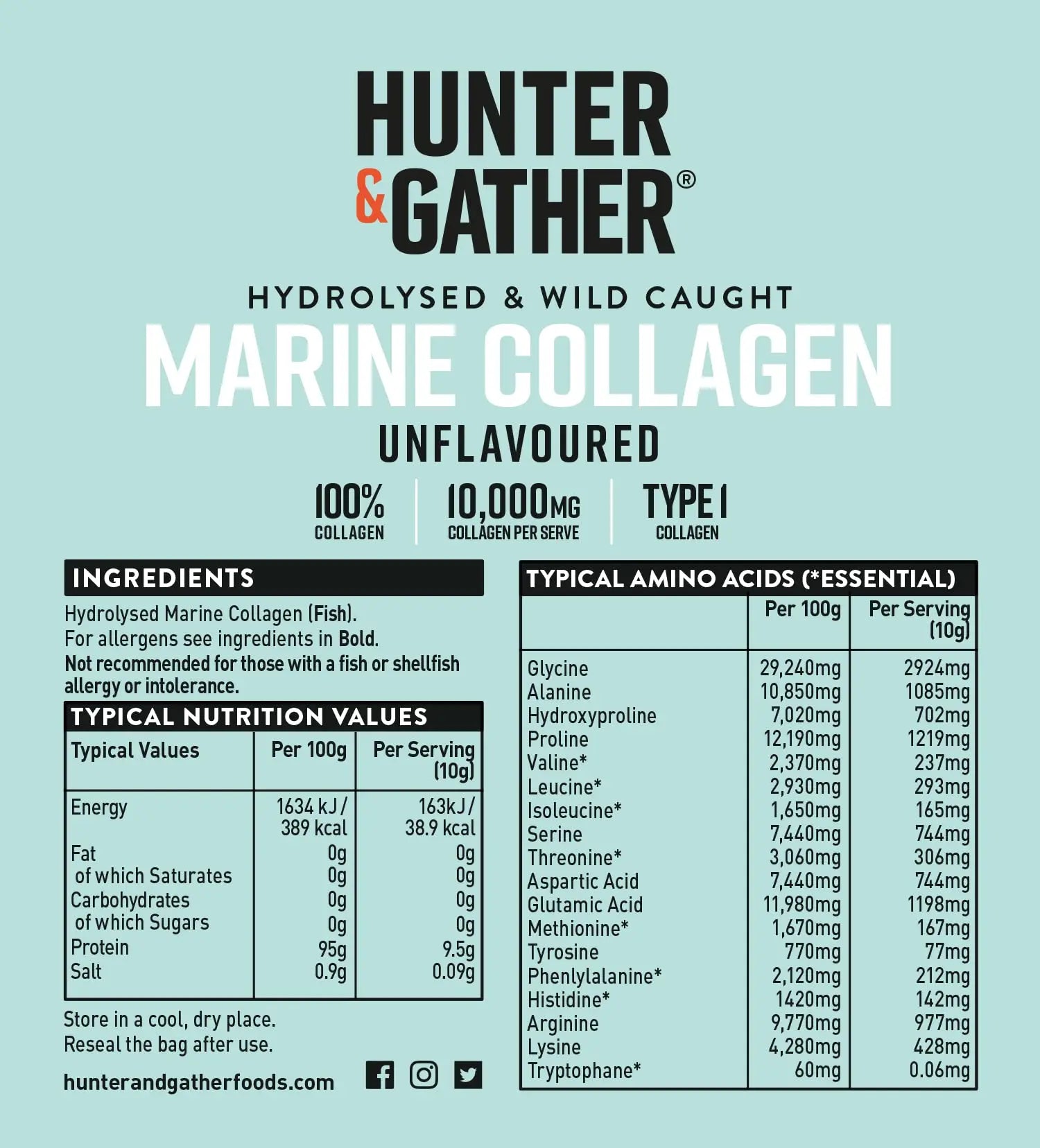 Hunter & Gather Marine Collagen Powder 300g | Pure Unflavoured Premium Hydrolysed Wild Caught Marine Collagen Hunter & Gather Au supplements