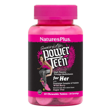 NaturesPlus Source of Life Power Teen for Her, Natural Berry - 60 Chewable Tablets - High Potency Multivitamin - Sugar Free, Vegan - 30 Servings NaturesPlus Au supplements