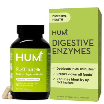 HUM Flatter Me Digestive Enzymes for Women & Men, Digestive Health Bloating Supplement with Ginger & Peppermint Leaf, Fast Acting Anti Bloat Pills Multi Enzyme for Debloating, Vegan, 60 Capsules HUM Au supplements