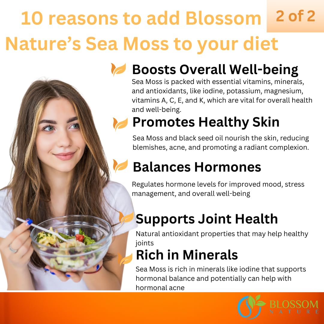 10-in-1 Irish Sea Moss Veggie Caps 3000mg Black Seed Oil Ashwagandha Bladderwrack Burdock Turmeric Apple Cider Vinegar Manuka Honey Dandelion Black Pepper - Made in US(Veggie Caps, Unflavored) Blossom Nature Au supplements