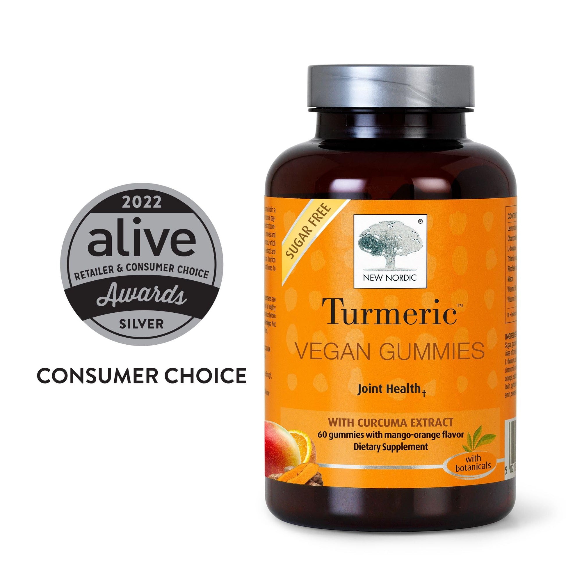 NEW NORDIC Turmeric Curcumin Gummies, Sugar Free, 300 mg Turmeric Supplement for Men and Women, Supports Normally Functioning Joints, Knees, Shoulders, Mango Orange, 60 Count NEW NORDIC Au supplements
