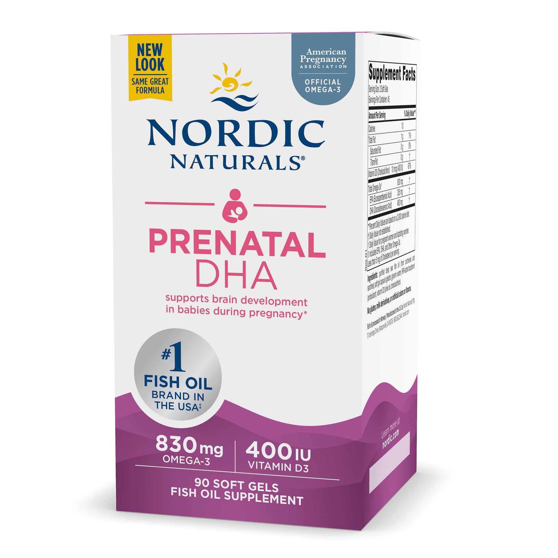 Nordic Naturals Prenatal DHA, Unflavored - 830 mg Omega-3 + 400 IU Vitamin D3 - 90 Soft Gels - Supports Brain Development in Babies During Pregnancy & Lactation - Non-GMO - 45 Servings Nordic Naturals Au supplements