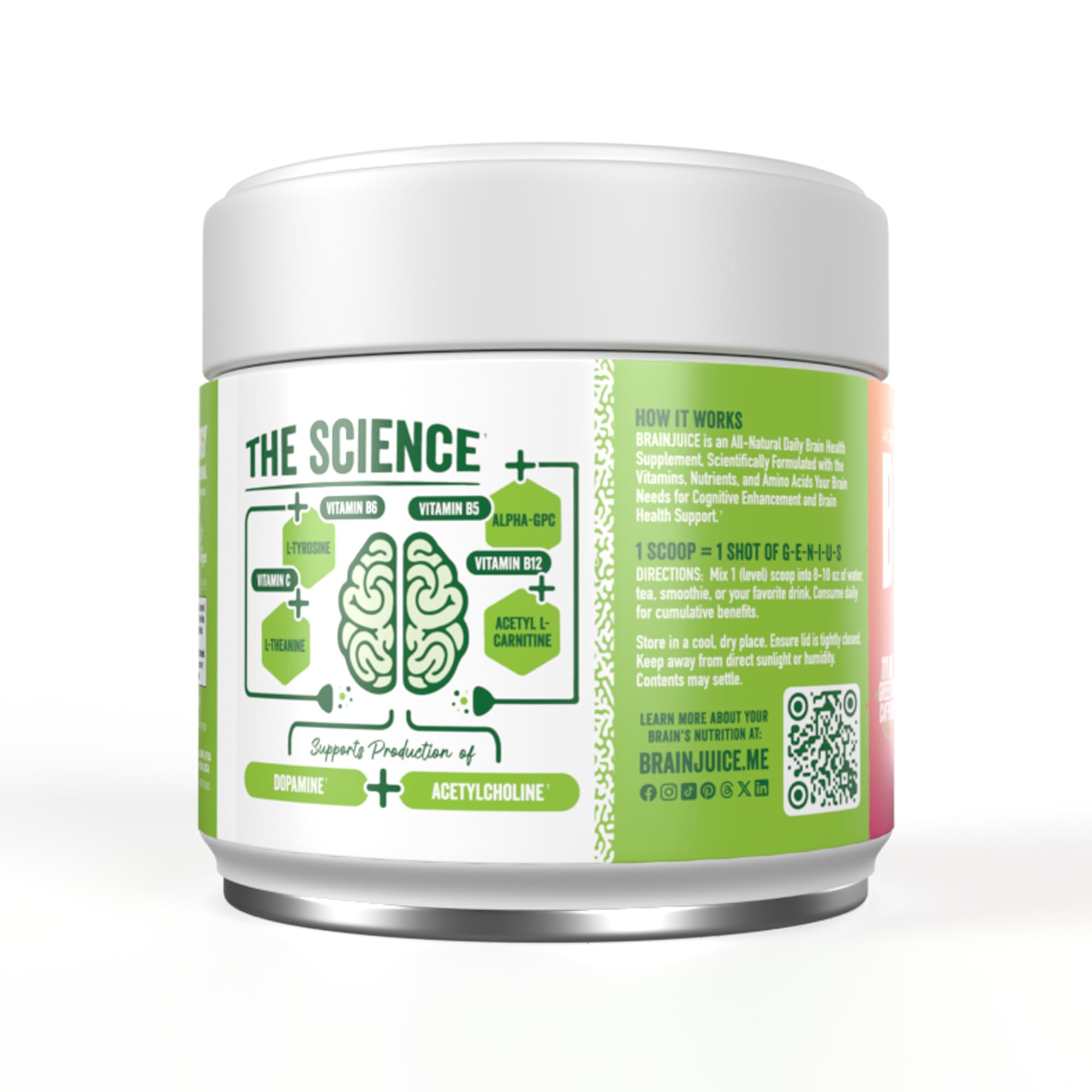 BrainJuice Nootropics Brain Support Supplement, Gluten Free Powder for Energy and Focus, Pre Workout w/Alpha GPC, Vitamin B & Organic Green Tea Extract Caffeine, Active Pomegranate Acai, 15 Servings BrainJuice Au supplements