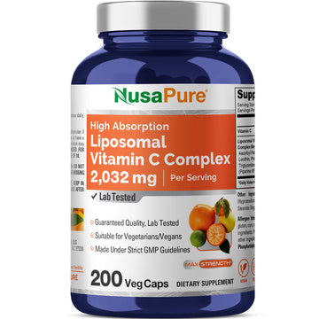 NusaPure Liposomal Vitamin C 2032mg - 200 Veggie Vegan Capsules, BioPerine - High Absorption Ascorbic Acid NusaPure Au supplements