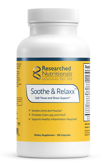 Researched Nutritionals Soothe & Relaxx - Soft Tissue, Muscle + Support Supplement - A Gentle Health Supplement for Calming Relief - Soothe Your Body + Mind (180 Capsules) Researched Nutritionals Au supplements