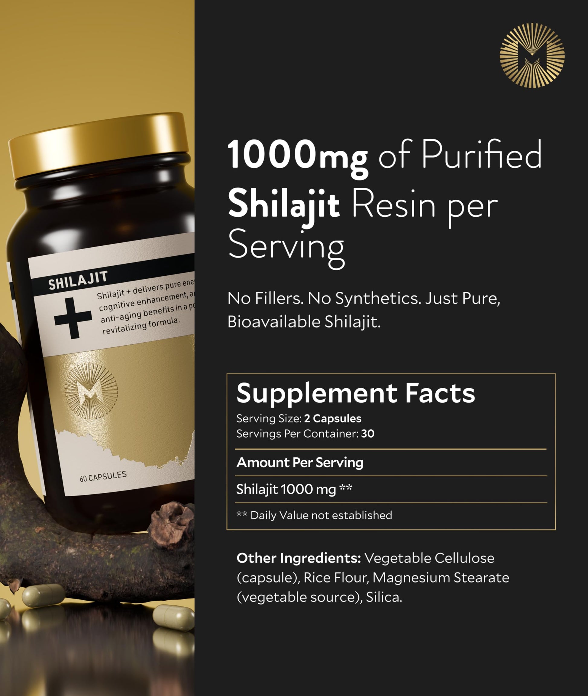 Manna Vitality Shilajit+ Capsules | 1000mg Purified Himalayan Shilajit Resin Supplement | Highest Bioavailability | Energy, Performance, Detox, Vitality, Mental Clarity & Cognitive Support | 60 Count M Manna Au supplements