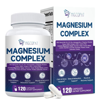Migcopat Magnesium Complex w/Magnesium Glycinate, Malate, Citrate | 24-in-1 Magnesium Supplement w/Ashwagandha, L-Theanine & NAD+ | Supports Calm, Energy, Muscle & Sleep | Non-GMO, 120 Vegan Caps Migcopat Au supplements
