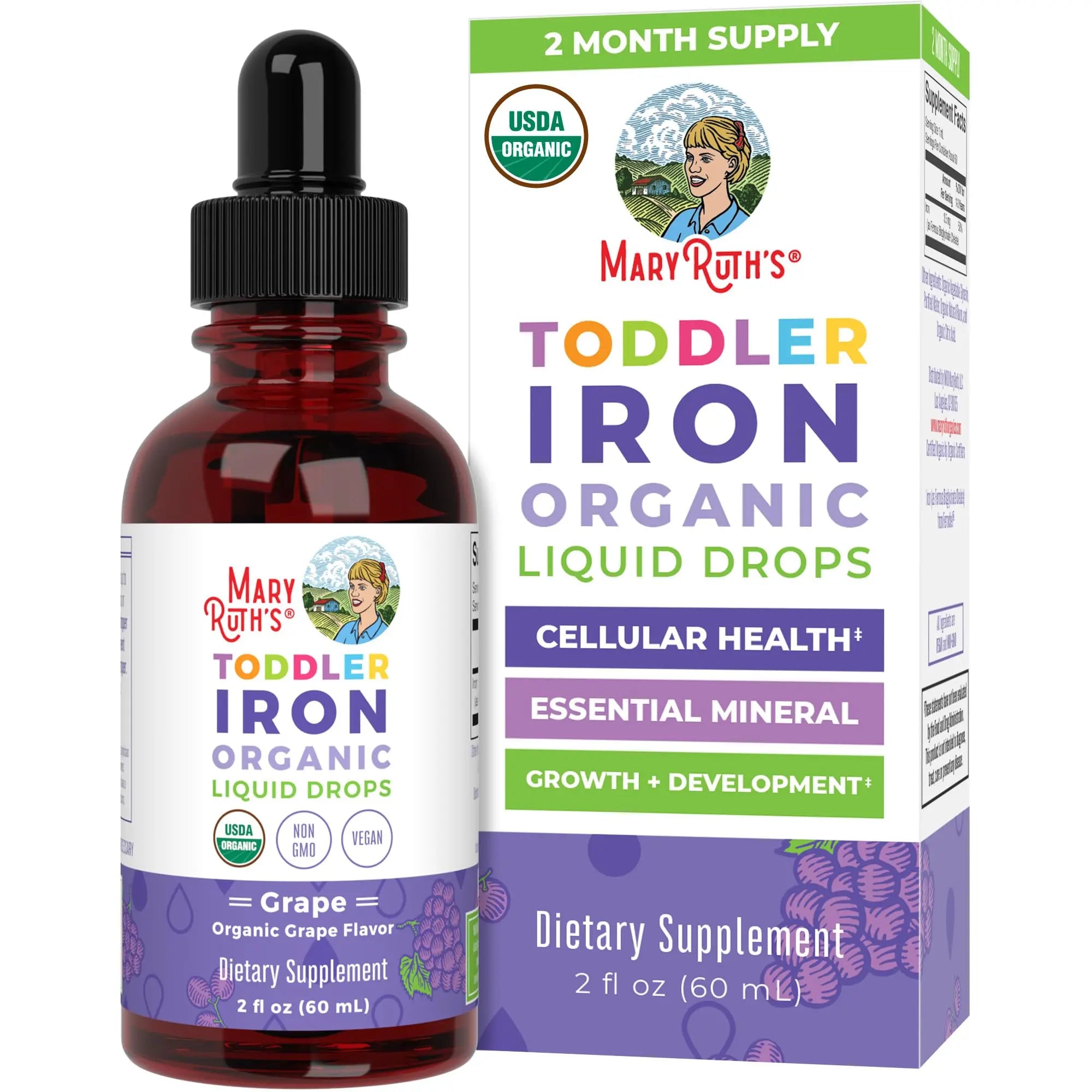 MaryRuth's Iron Supplement for Toddlers | Liquid Iron Supplement for Children Ages 1-3 | Iron Supplement for Iron Deficiency | Ferrochel | Sugar Free | Vegan | Non-GMO | Gluten Free | 2 Fl Oz MARYRUTH'S Au supplements