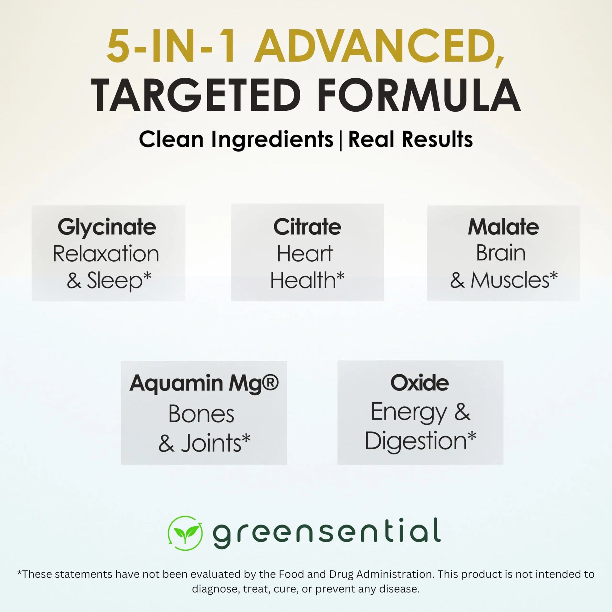 Greensential 5-in-1 Magnesium Complex 500mg | Glycinate, Malate, Citrate, Oxide & Aquamin® | for Sleep, Muscle & Heart Support | High Absorption, Vegan, 120 Capsules Greensential Au supplements