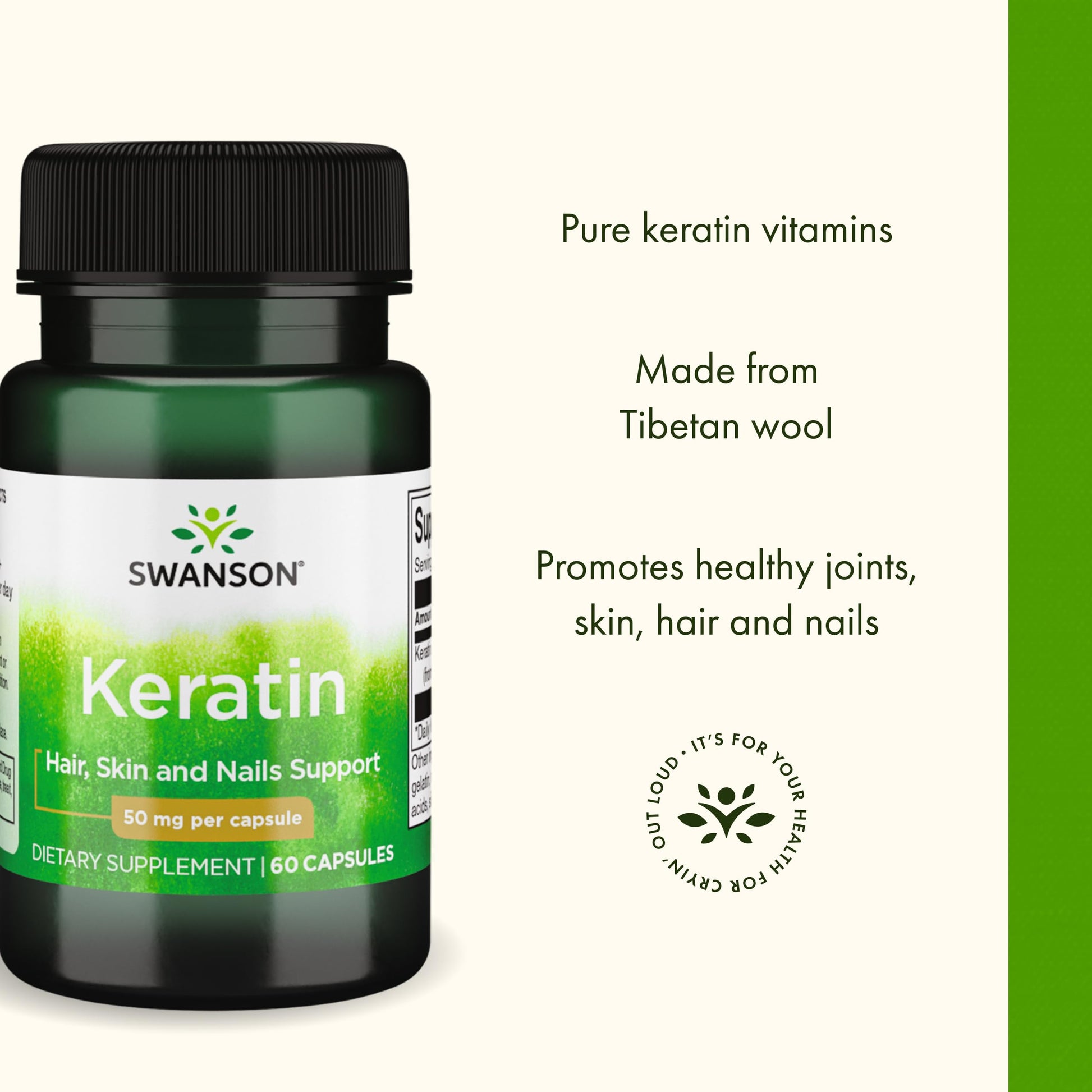 Swanson Keratin (from Tibetan Wool) - Natural Supplement Promoting Healthy Joints, Hair, Skin & Nails - Helps Nourish Healthy Connective Tissues - (60 Capsules, 50mg Each) Swanson Au supplements