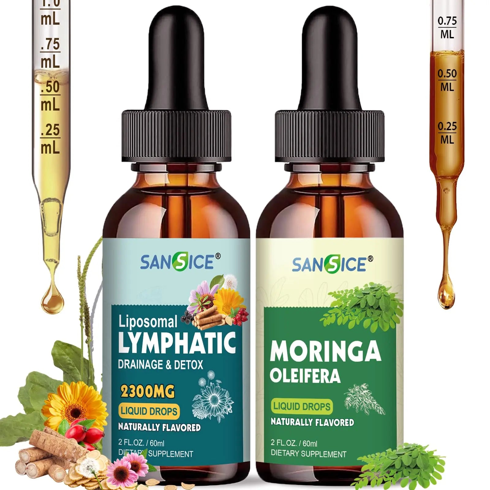 SANSICE Organic Moringa Supplement, Liquid Moringa Leaf Extract for Women & Men, Lymphatic Drainage Supplement with Echinacea for Lymph System Support SANSICE Au supplements