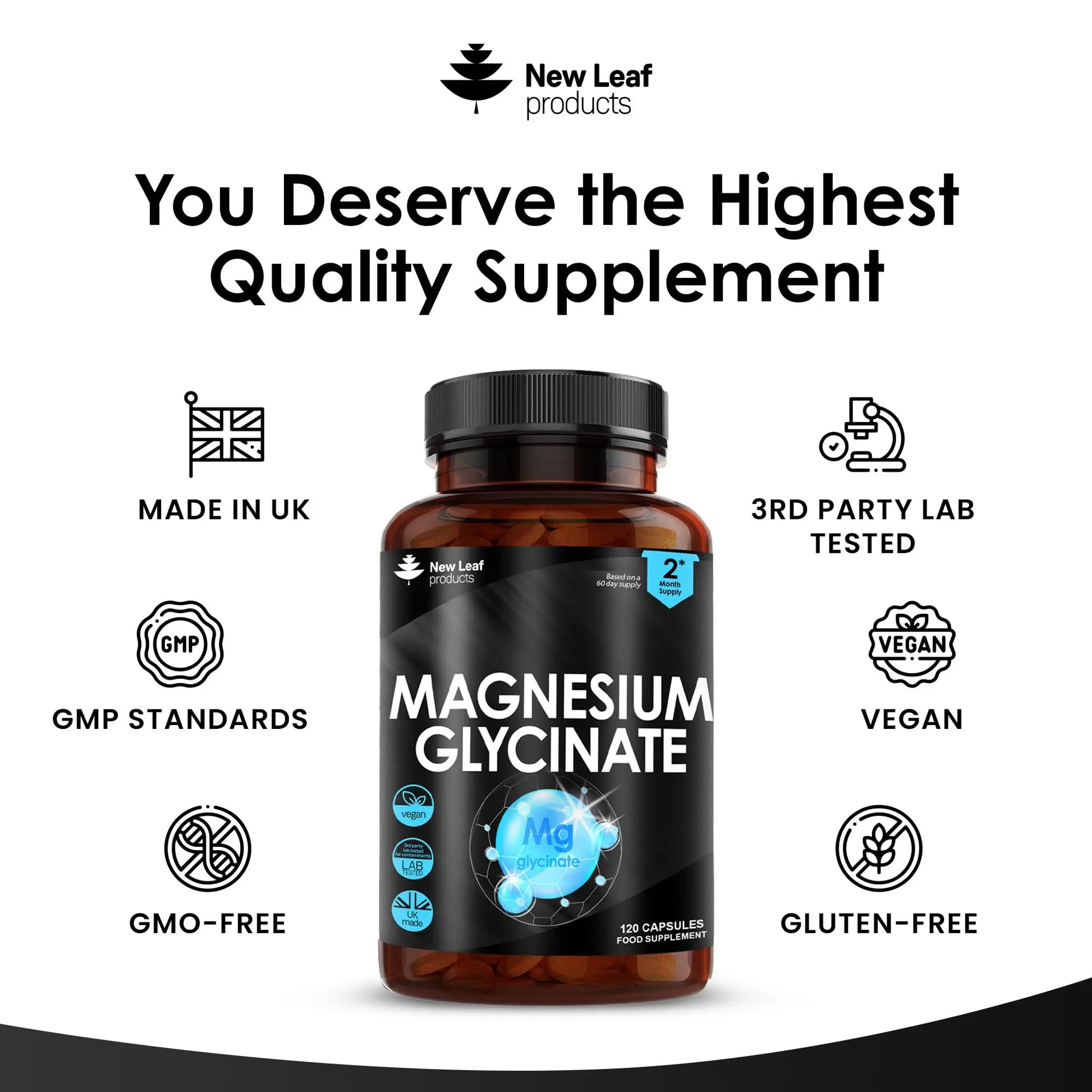 Magnesium Glycinate Supplements - 1040mg of Magnesium - 120 High Strength Capsules NEW LEAF PRODUCTS Au supplements