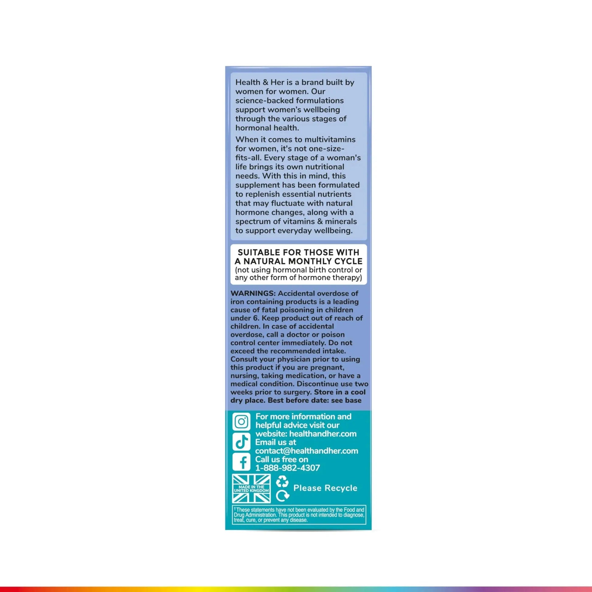 Health & Her Multivitamin for Women with Monthly Natural Cycles - Supplements for Women - Nutrition and Wellbeing Support for Menstrual Cycle Health and Her Au supplements