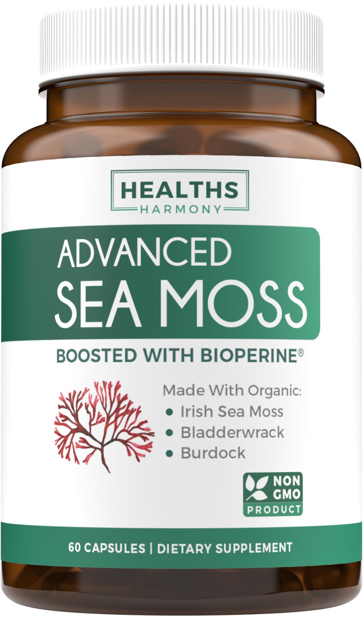 Organic Irish Sea Moss Capsules - Organic Sea Moss Capsules with Bladderwrack Burdock Root and Black Pepper Extract for Enhanced Absorption - Vegan Non-GMO & Made in the USA (1 Month Supply) Healths Harmony Au supplements