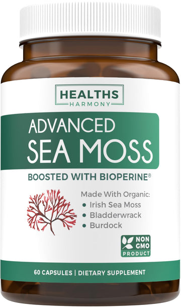 Organic Irish Sea Moss Capsules - Organic Sea Moss Capsules with Bladderwrack Burdock Root and Black Pepper Extract for Enhanced Absorption - Vegan Non-GMO & Made in the USA (1 Month Supply) Healths Harmony Au supplements
