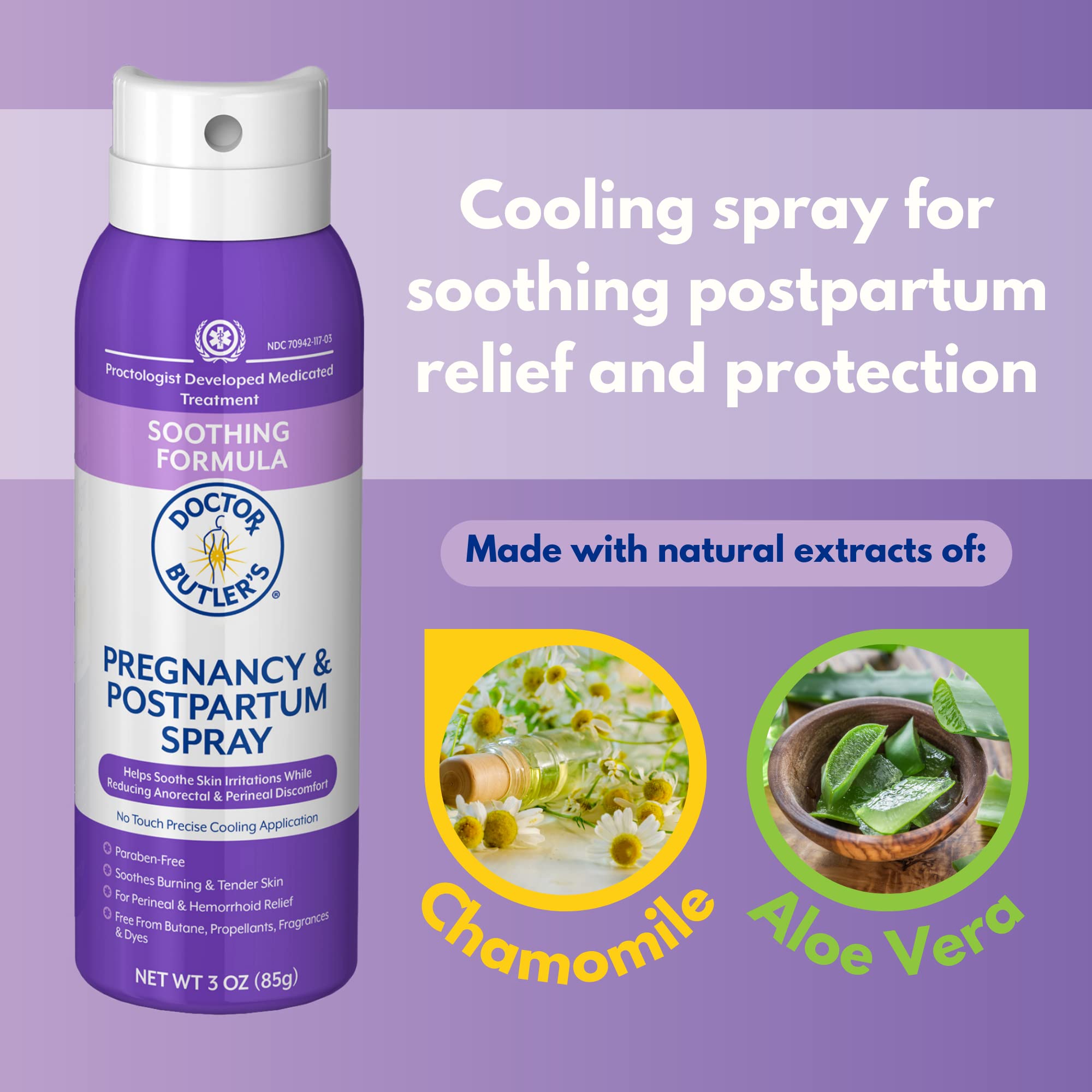 Doctor Butler's Pregnancy & Postpartum Spray - Perineal Spray and Hemorrhoid Treatment with Aloe and Chamomile, Pregnancy Support and Postpartum Essentials, Paraben Free (3oz) Doctor Butler's Au supplements