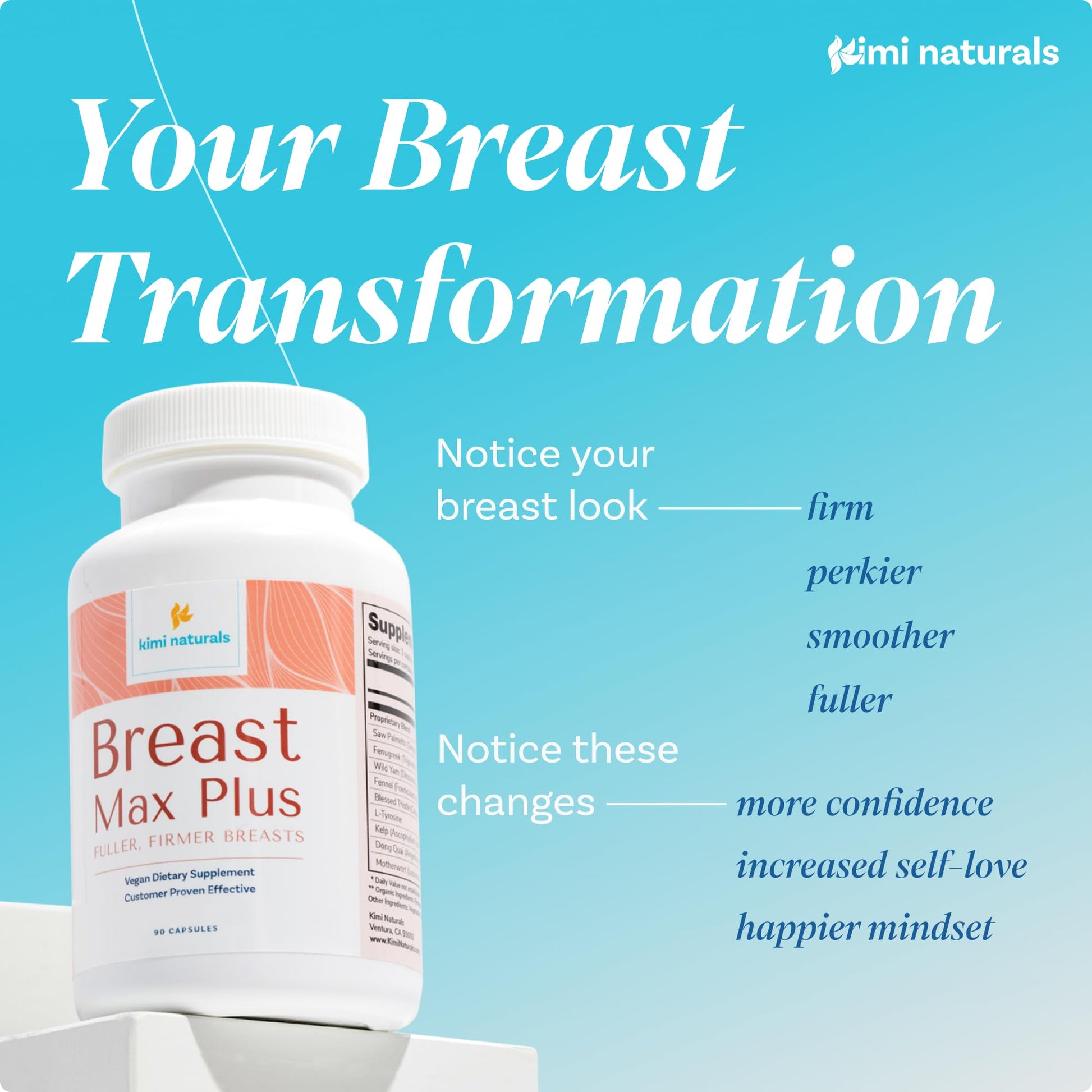 KIMI Naturals Breast Max Plus - Breast Enhancement Pills | Breast Enlargement Supplements with Fenugreek, Breast Growth, Supports Breast Firmness | 90 Capsules KIMI Au supplements