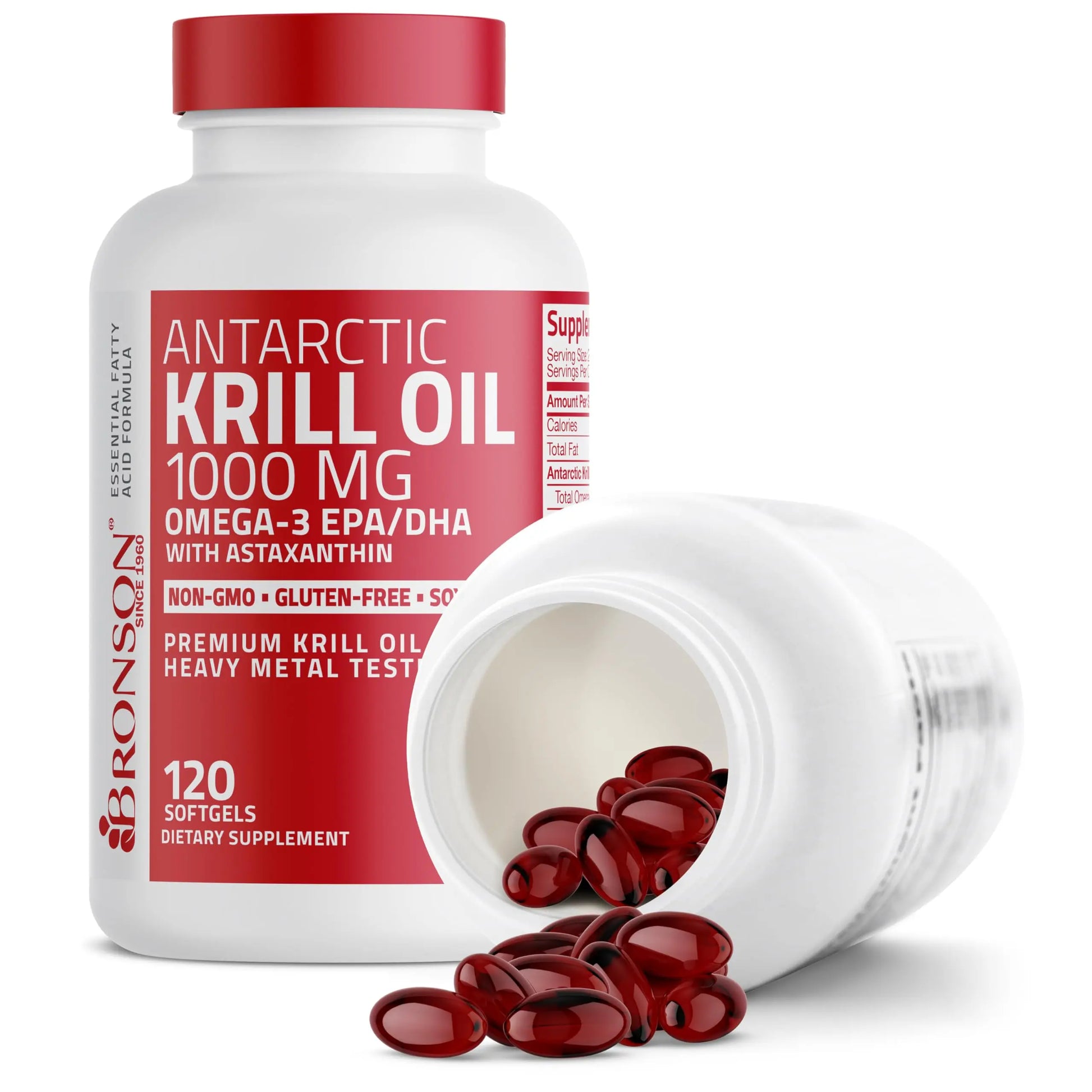 Bronson Antarctic Krill Oil 1000 mg with Omega-3s EPA, DHA, Astaxanthin and Phospholipids 120 Softgels Bronson Au supplements