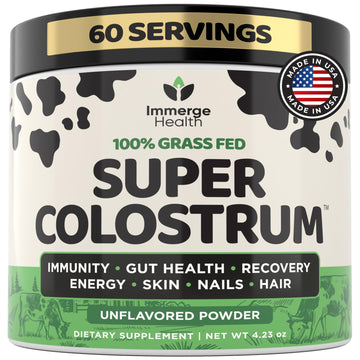 Immerge Health Super Colostrum Powder (60 Servings) – Premium Bovine Colostrum Supplement for Gut Health, Bloating & Immune Support – High IgG, 100% Grass Fed First Milking, Unflavored, Made in USA ImmergeHealth.com Au supplements