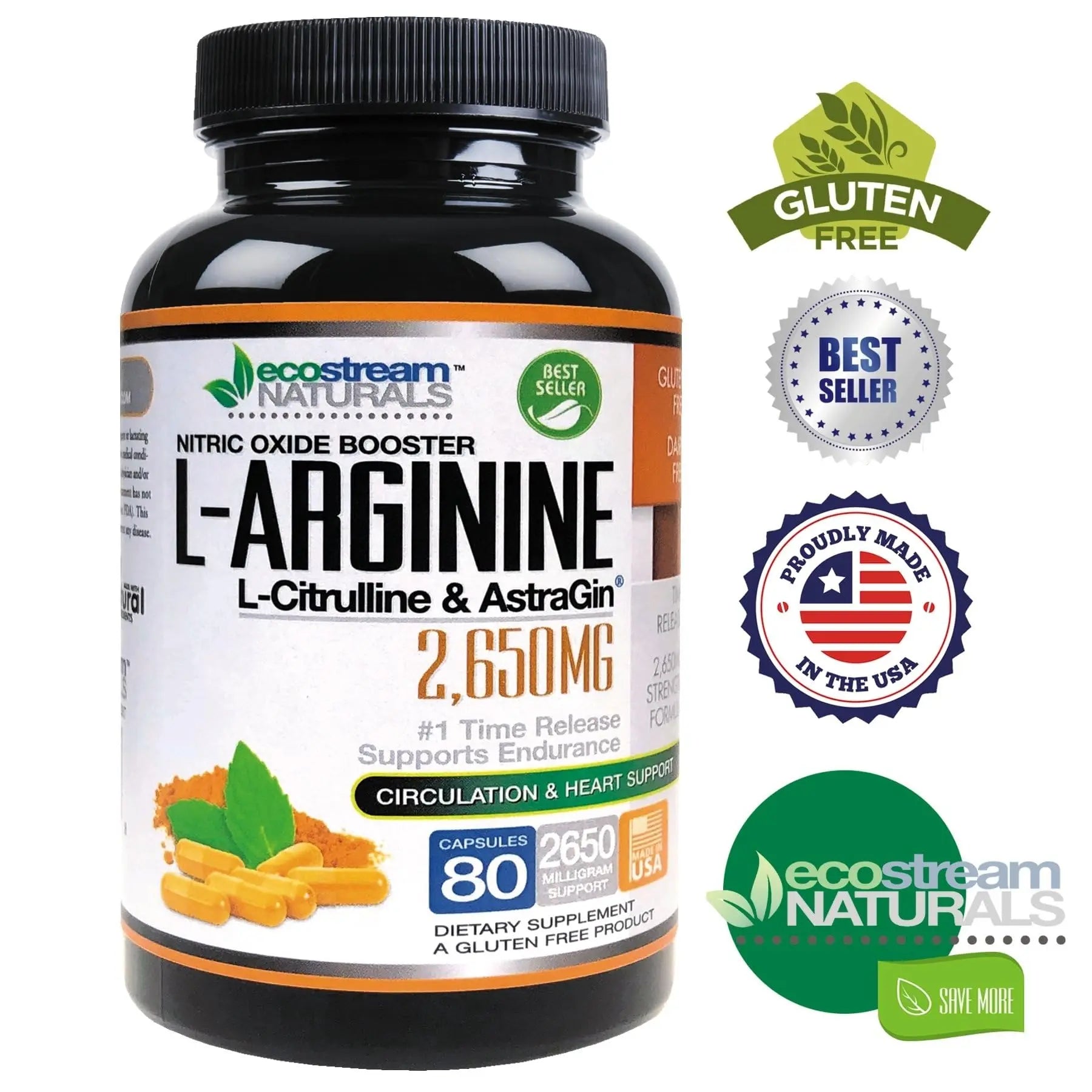 ecostream Naturals MAX 2650mg Nitric Oxide Booster L-Arginine - L-Citruline and Astragin - Time Release 2650 MAX Formula ecostream Naturals Au supplements