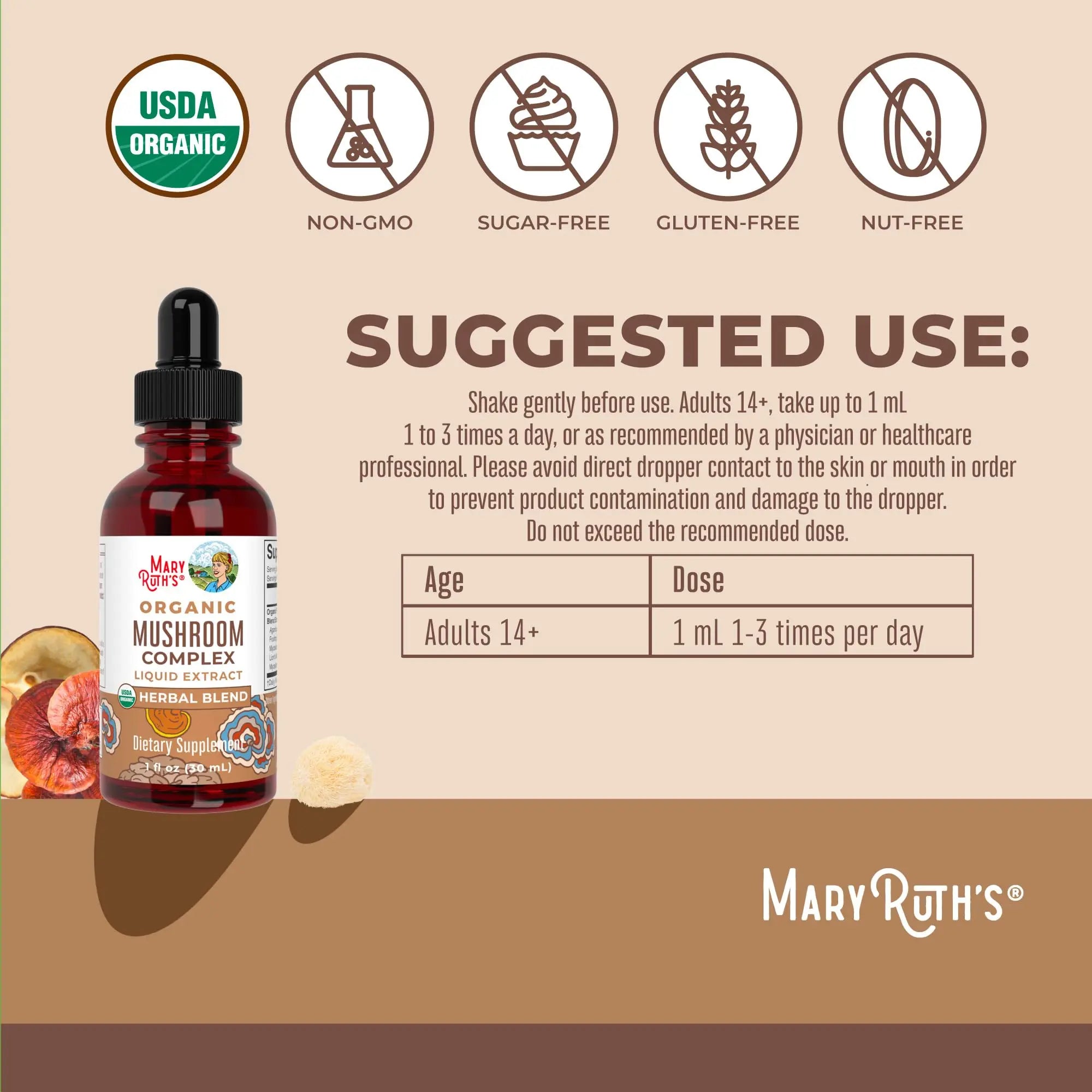 MaryRuth's Mushroom Complex | Lion's Mane | Turkey Tail | Reishi Mushroom | Shiitake Mushrooms | Alcohol Free | Mushroom Blend | Organic | Non-GMO | Vegan | 30 Servings MARYRUTH'S Au supplements