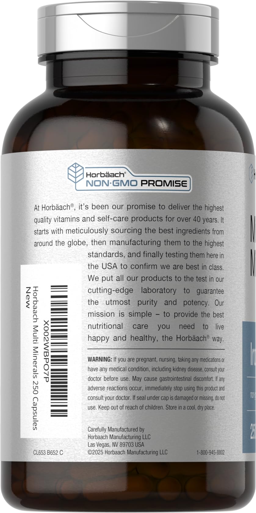 Horbäach Multi Minerals Supplement | 250 Capsules | Iron Free | Daily Mineral Complex for Men and Women | Non-GMO & Gluten Free Horbäach Au supplements