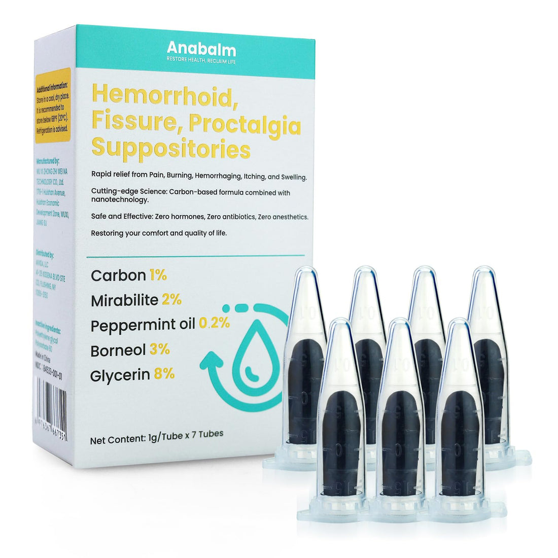 anabalm Hemorrhoid Treatment Suppositories, Natural Fissure Treatment for Anus Relief of Proctalgia, Pain, Itching, Swelling or Itch Discomfort - 7 Count anabalm Au supplements