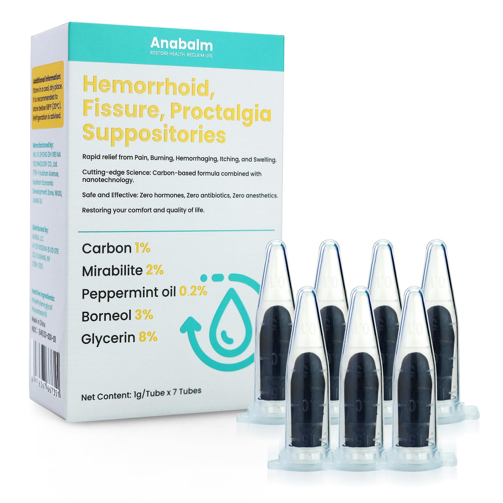 anabalm Hemorrhoid Treatment Suppositories, Natural Fissure Treatment for Anus Relief of Proctalgia, Pain, Itching, Swelling or Itch Discomfort - 7 Count anabalm Au supplements