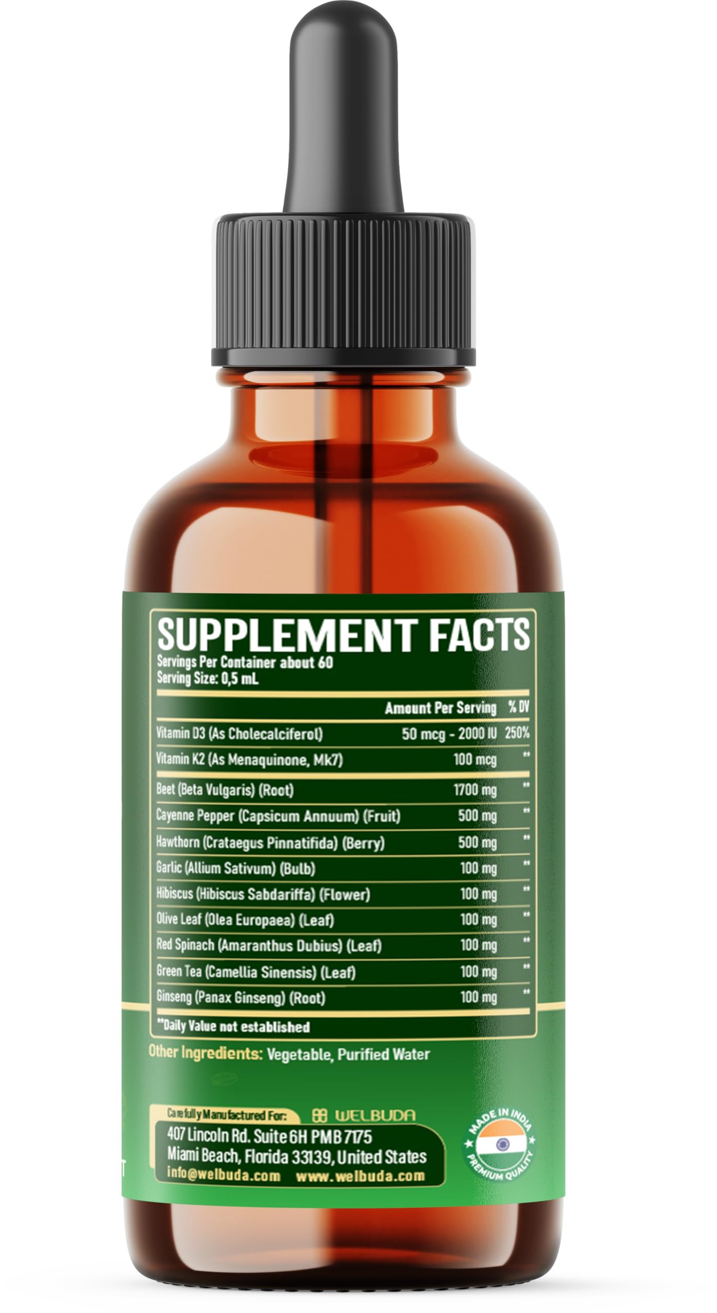 11in1 Beet Root Liquid Supplement - for Support Immune, Energy - with Vitamin D3, Vitamin K2, Hawthorn Berry, Cayenne Pepper, Garlic, Hibiscus, Olive, Red Spinach, Green Tea - 1 FL Oz - 30 Servings WELBUDA Au supplements