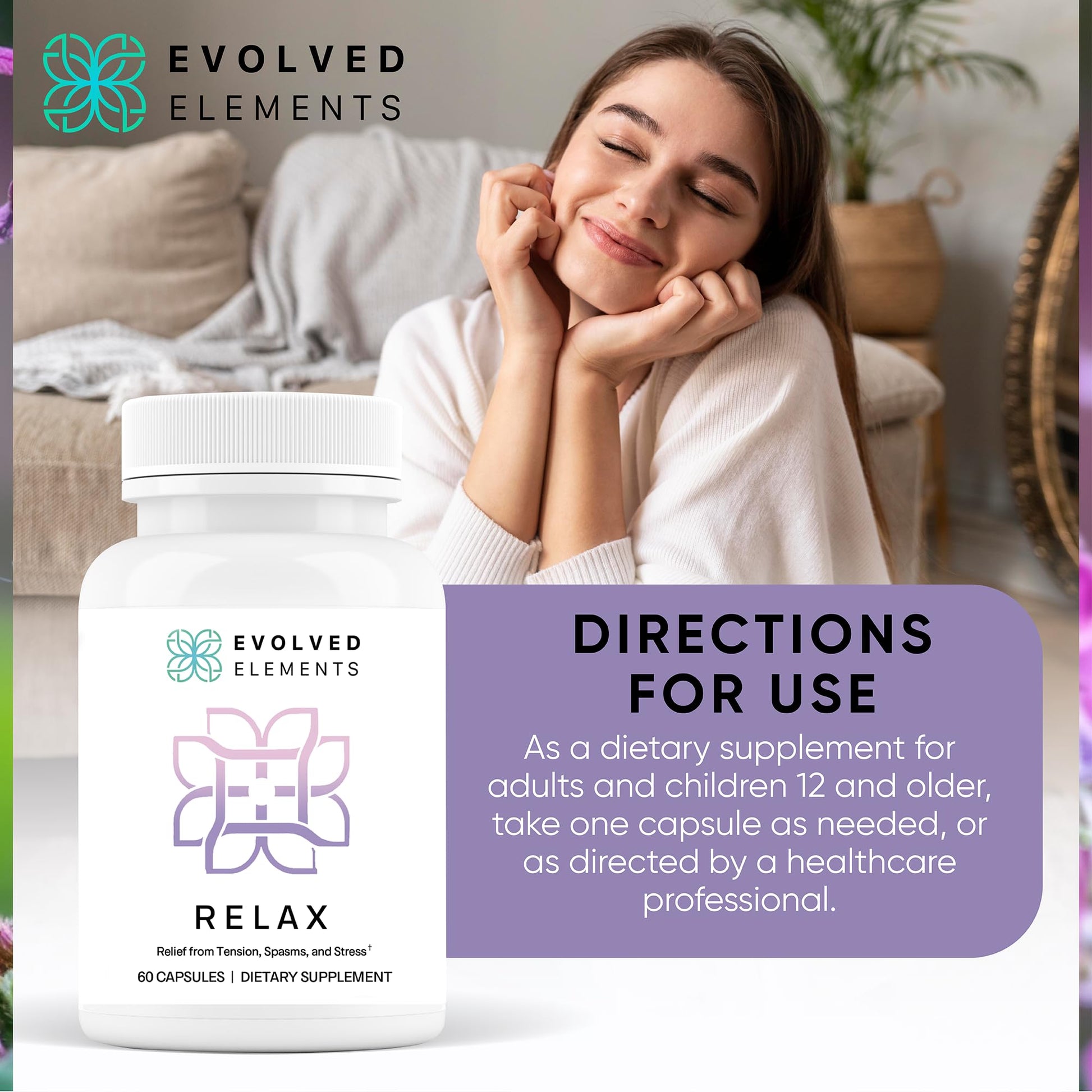 Evolved Elements All-Natural Muscle Relaxer | 60 Capsules | Spasm Relief with Magnesium, Passion Flower, and Valerian Root | Relieves Muscle Spasms, Tension, and Promotes Calmness Evolved Elements Au supplements