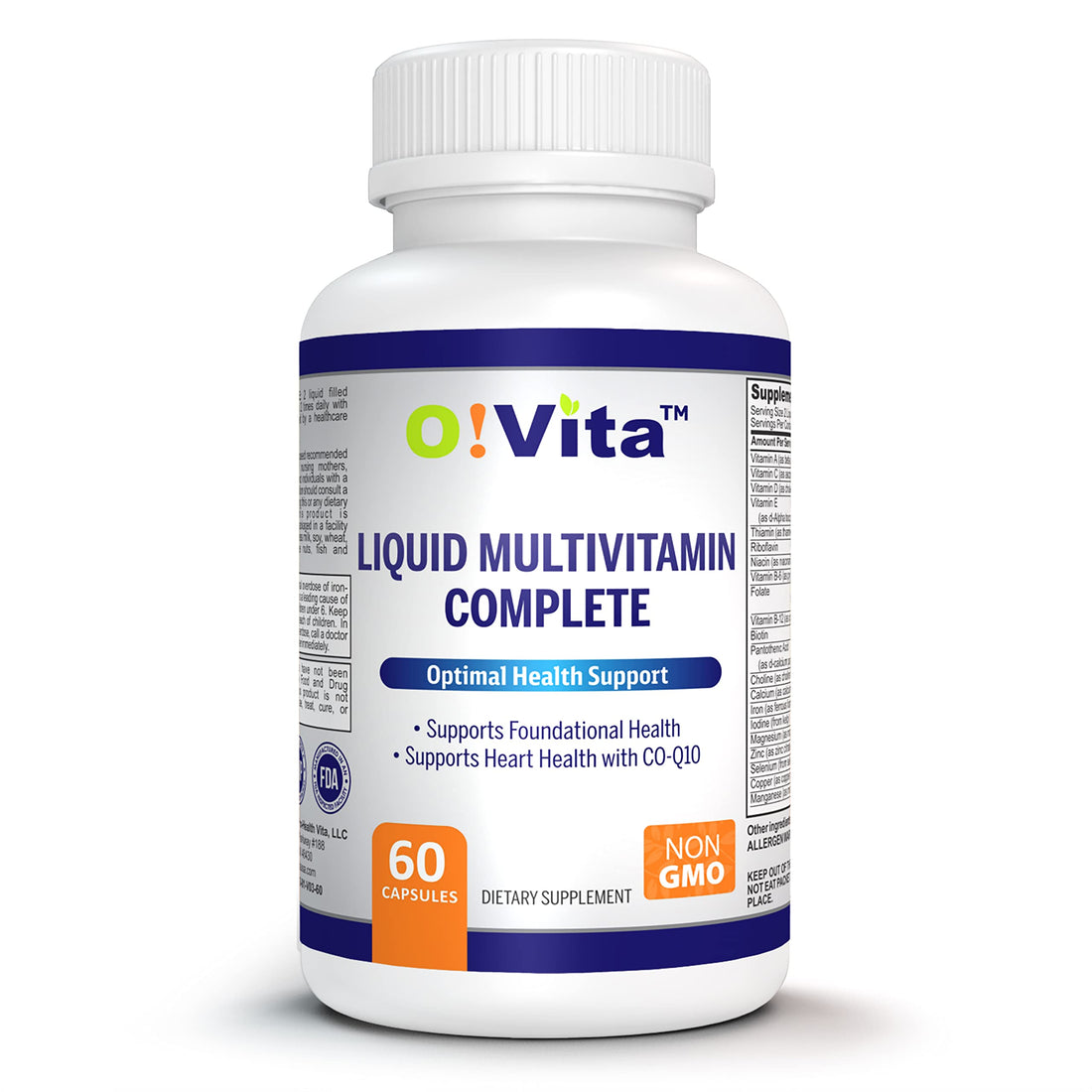 O!VITA Liquid Multivitamin Complete, with a Full Spectrum of Vitamins and Minerals, Plus 42 Fruits and Vegetable Proprietary Blend, Easy Absorption (60 Vegan Liquid Filled Capsules) O!VITA Au supplements