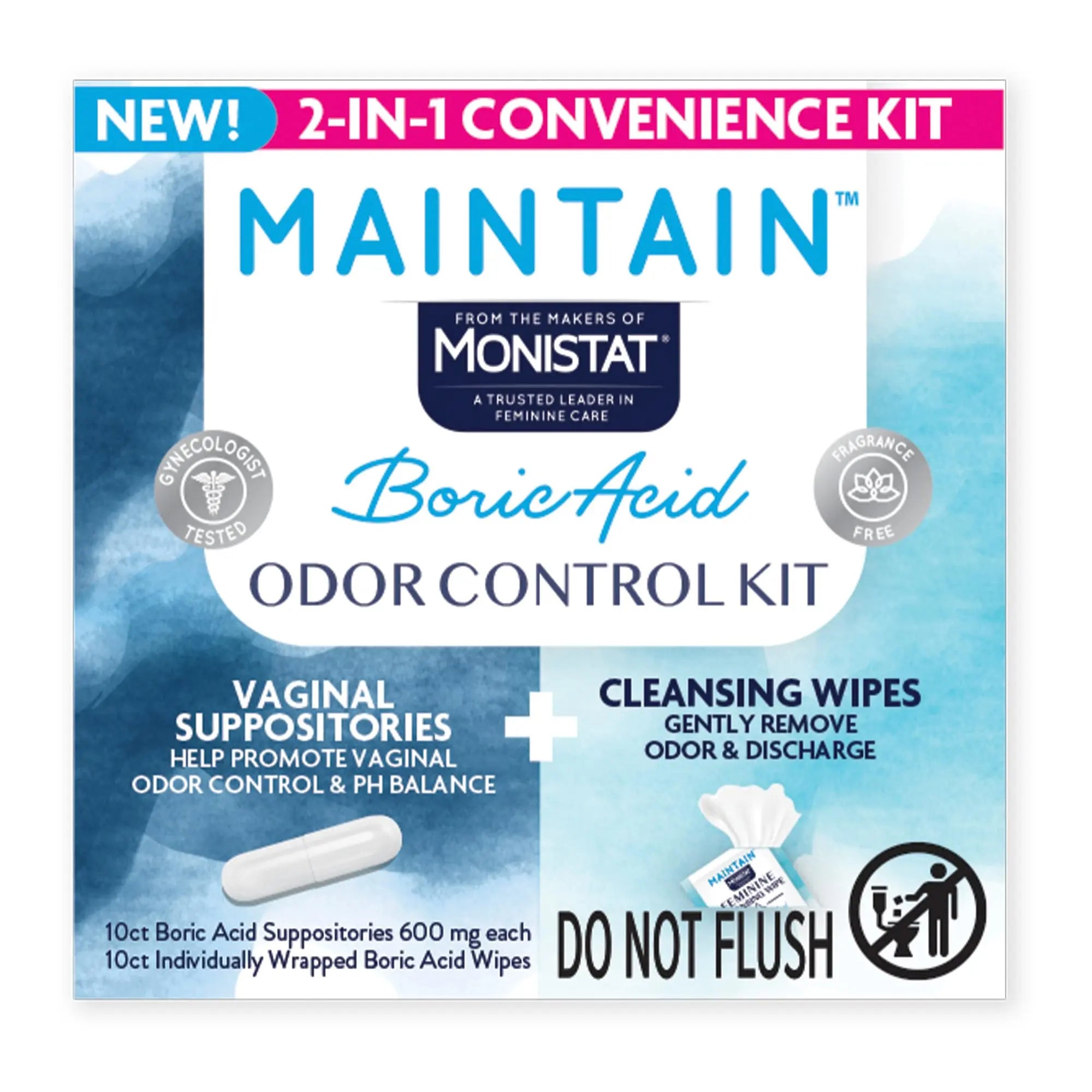 Monistat Maintain Boric Acid Odor Control Kit, 10 Feminine Wipes & 10 Boric Acid Suppositories for Women, Fragrance-Free and Non-Irritating pH Balanced Formulas to Control Vaginal Odor Monistat Au supplements