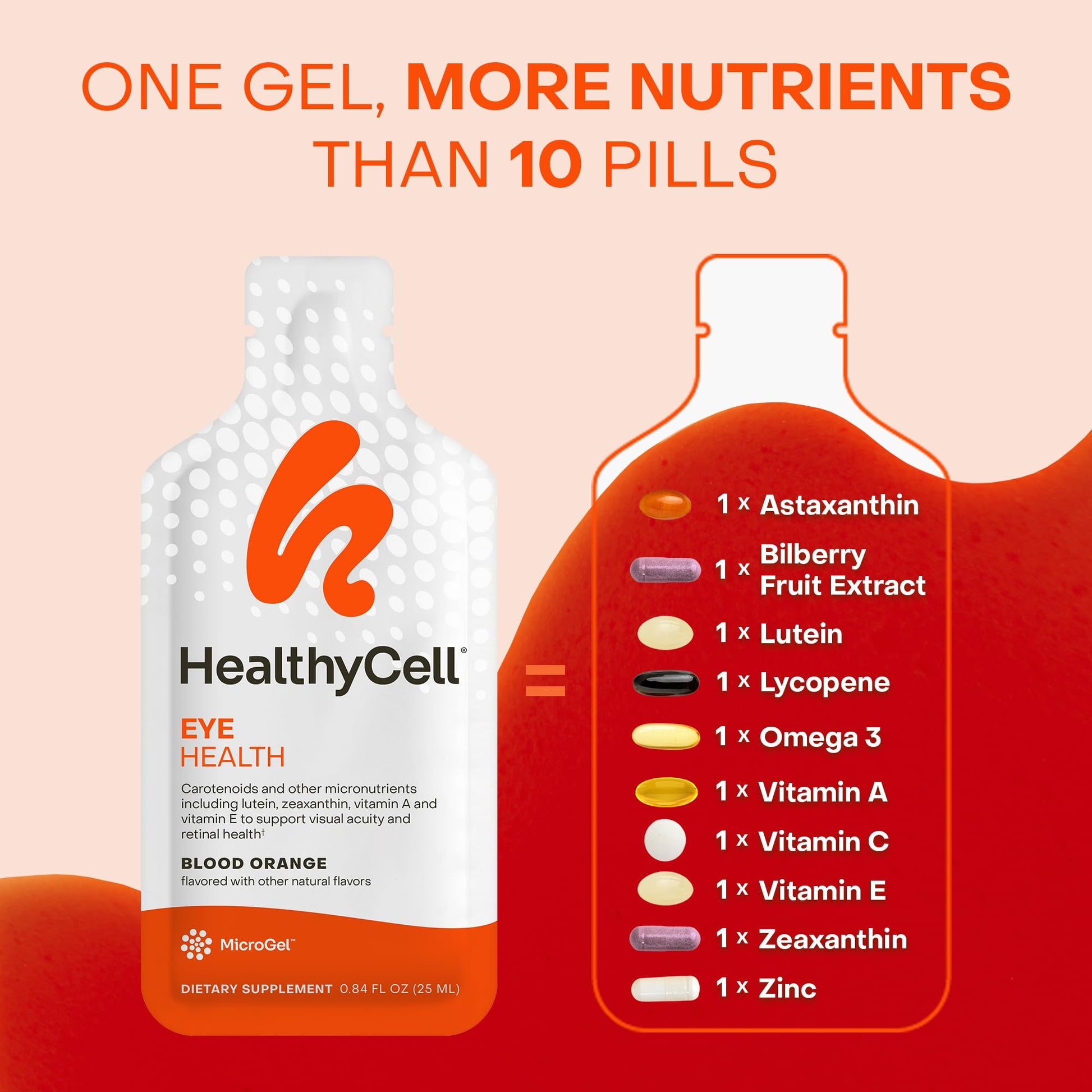 Healthycell Eye Health Daily Liquid Supplement - Eye Vitamins & Minerals with Lutein, Zeaxanthin, Astaxanthin & Beta Carotene for Sight Care & Macular Support - 30 Gel Packs Healthycell Au supplements