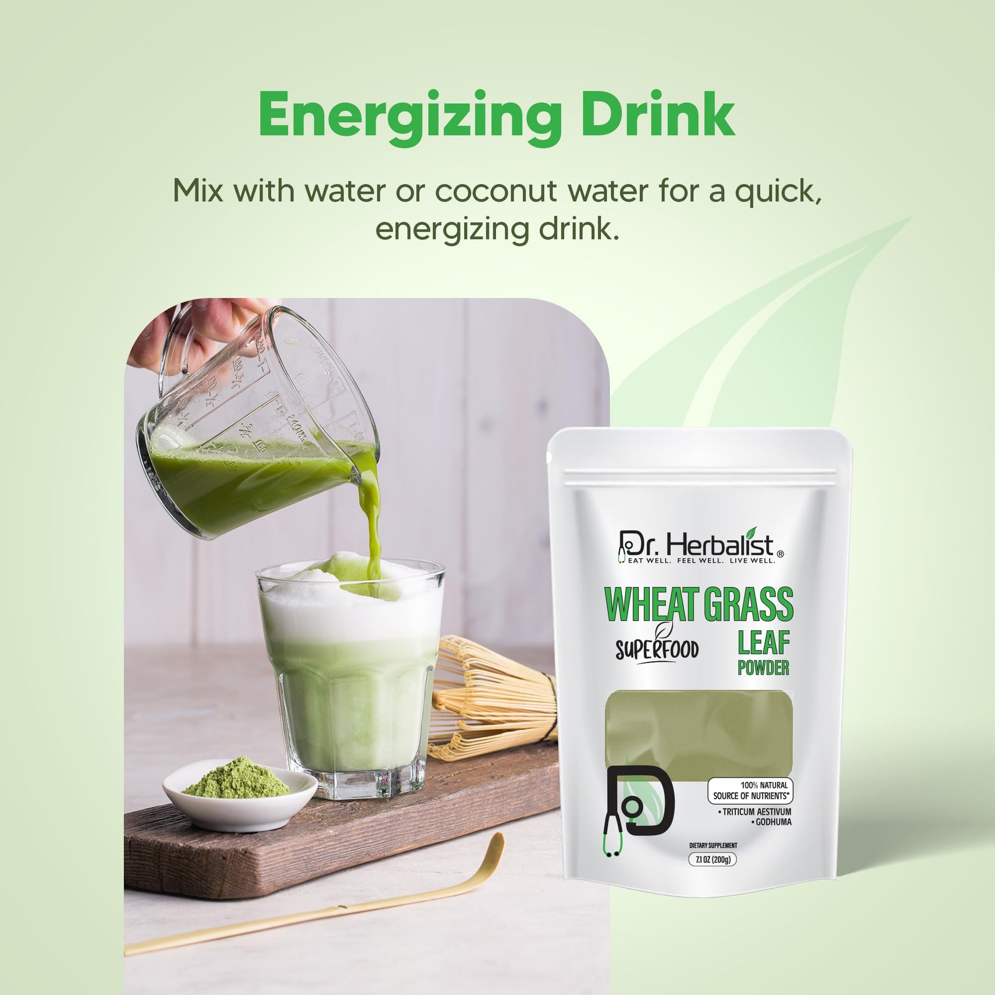 Dr. HERBALIST Wheatgrass Powder 200g - Pure Triticum Aestivum with Chlorophyll Iron & Vitamins A C E | Supports Daily Greens Detox & Nutrient Density* | Halal Dr. HERBALIST Au supplements