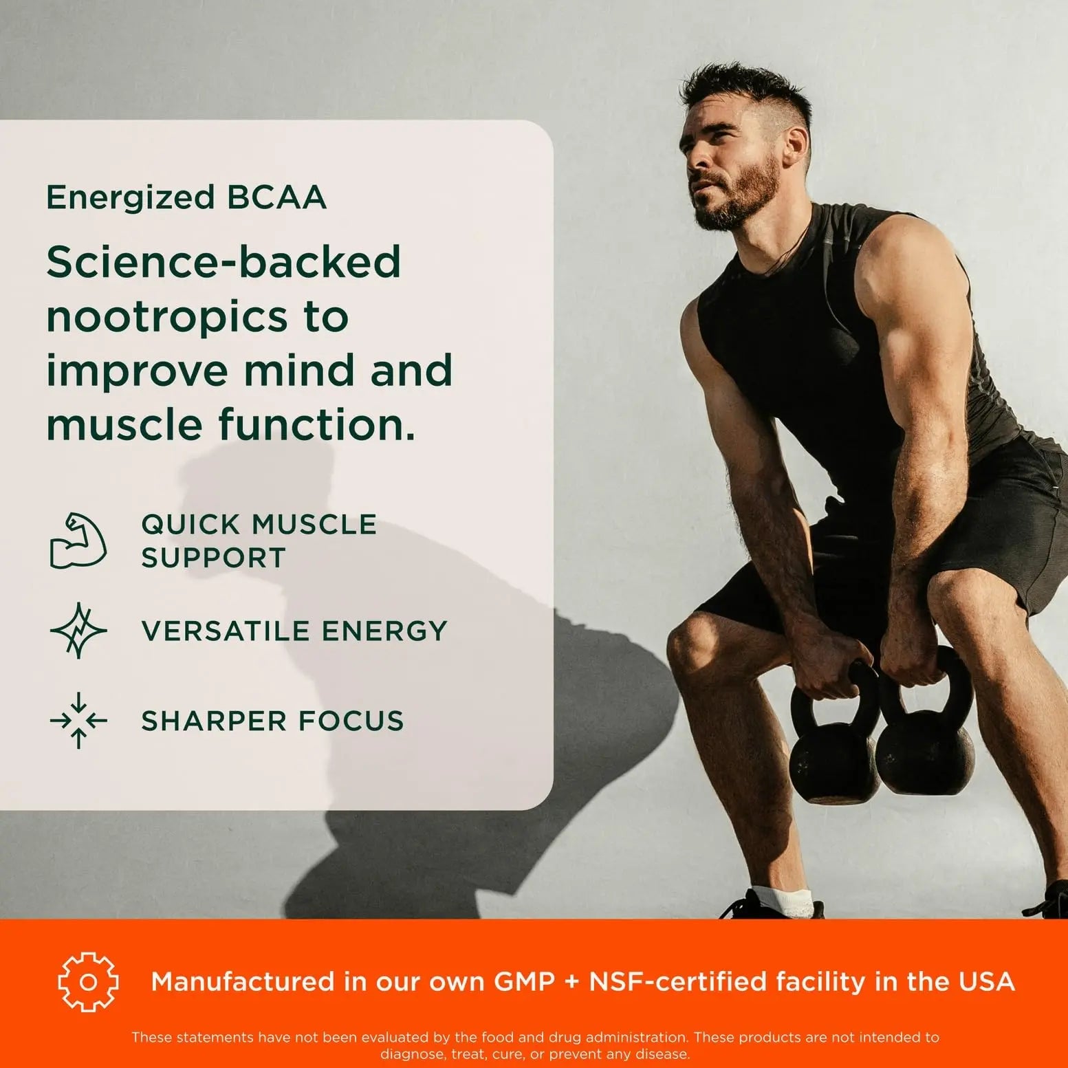 Genius BCAA Powder - 5g Vegan BCAAs L-Glutamine, Cognizin & Rhodiola Muscle Recovery Energy Support 100mg Caffeine Pre, Intra, Post-Workout Nootropic Supplement for Focus & Performance - Orange The Genius Brand Au supplements