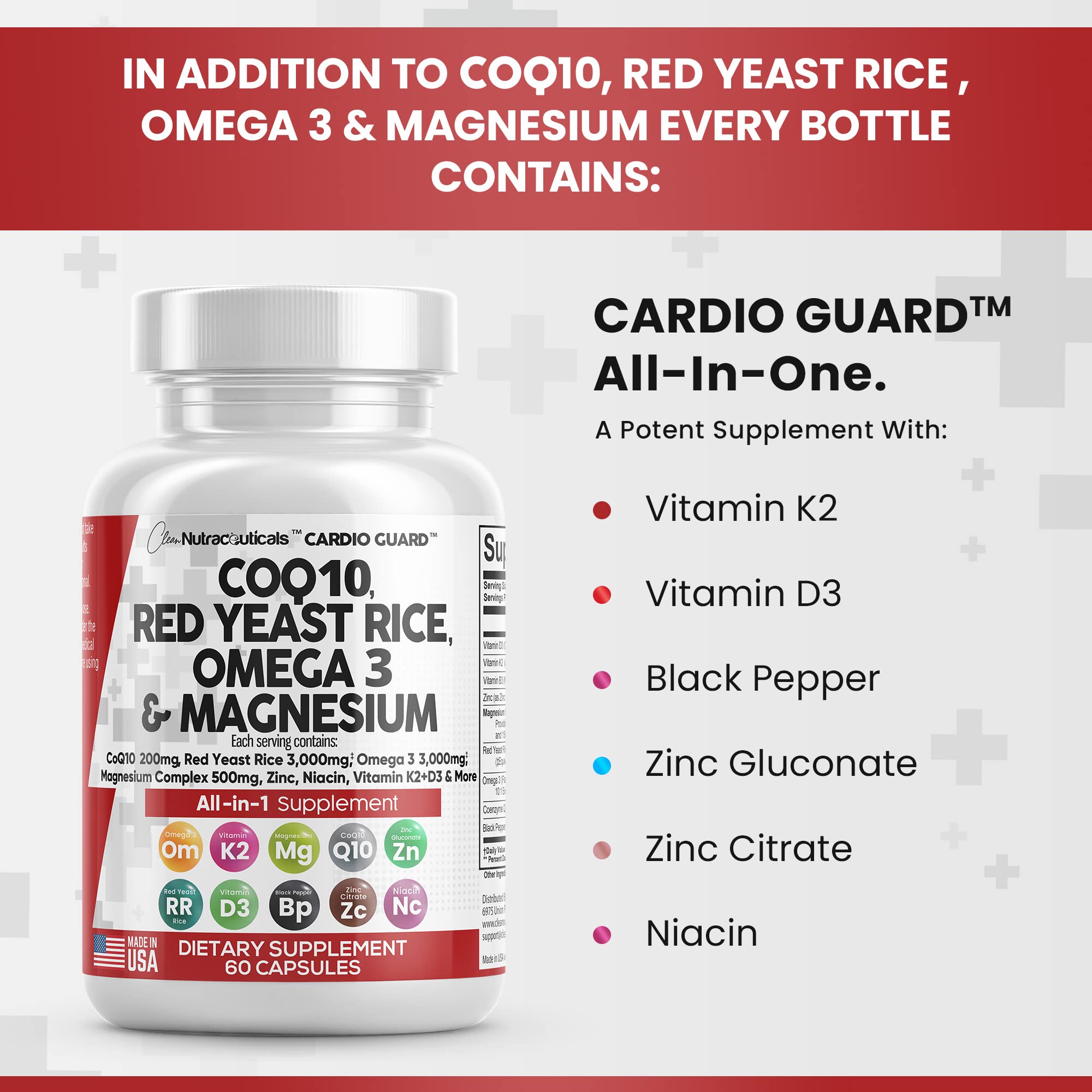 COQ10 200mg Red Yeast Rice 3000mg Omega 3 3000mg Magnesium Clean Nutraceuticals Au supplements
