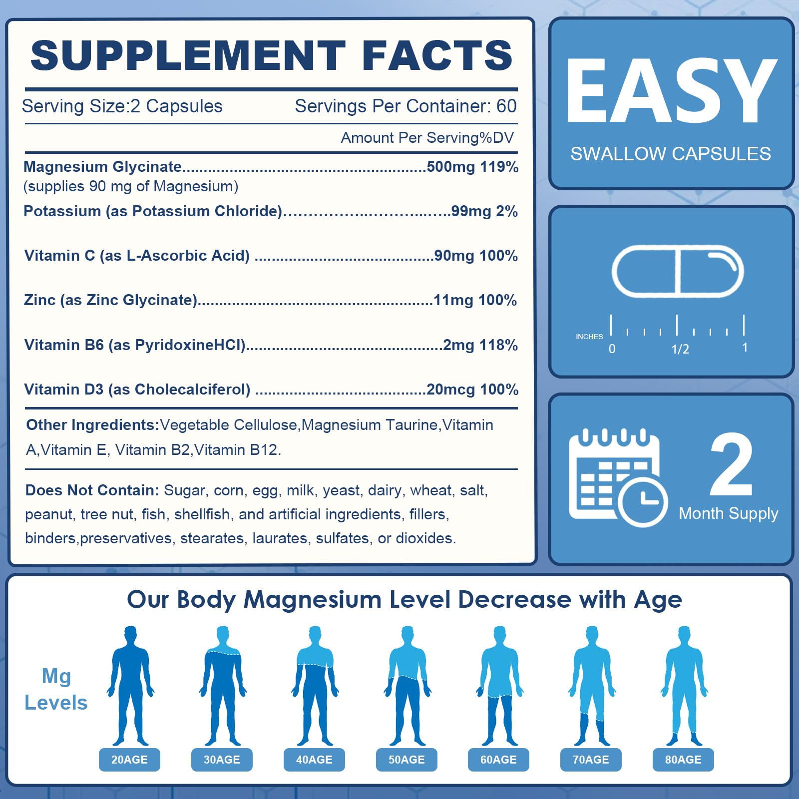 NATURE TARGET Magnesium Glycinate 500mg, Chelated Magnesium with Zinc & Vitamin D3 for Muscle, Nerve & Bone, Support Heart Health & Leg Cramp, Strength Immune System - 120 Capsules NATURE TARGET Au supplements