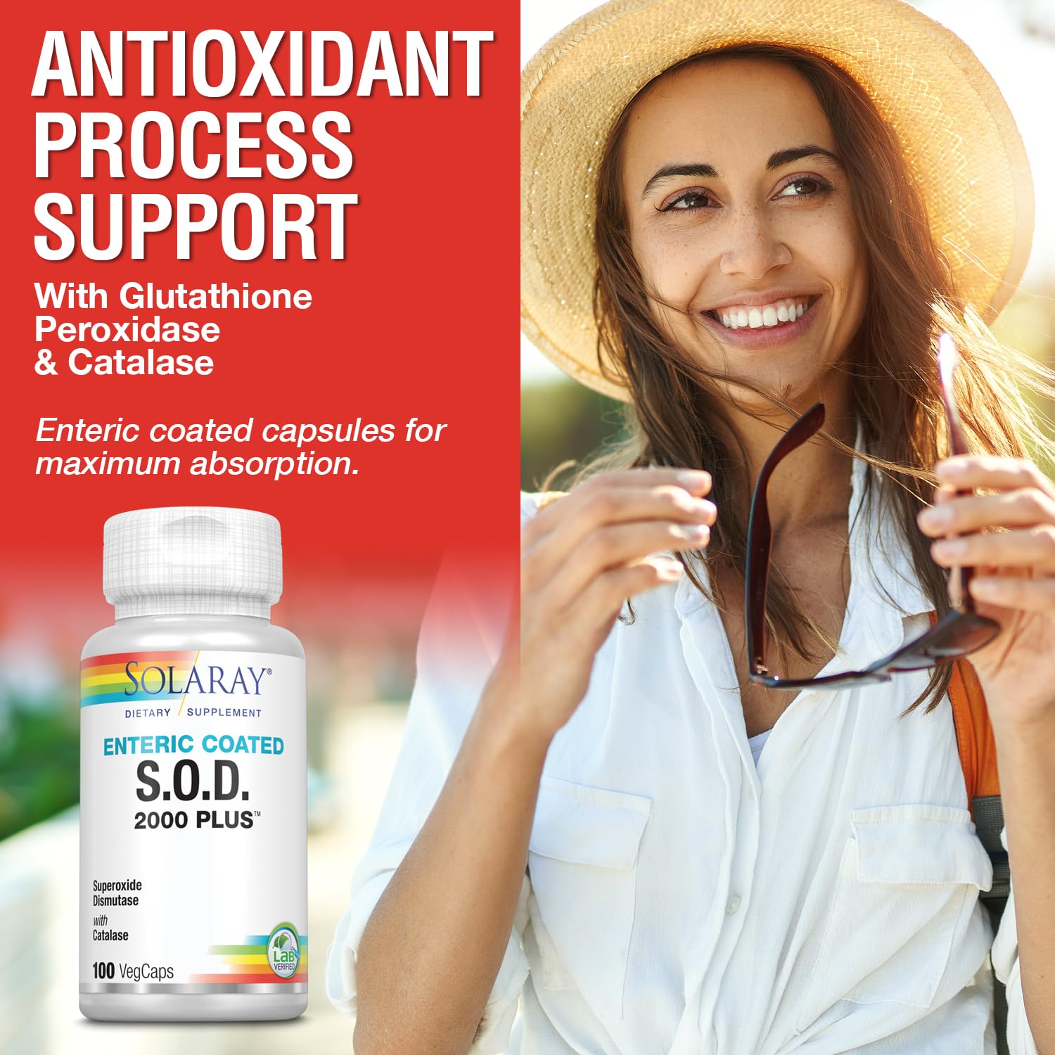 SOLARAY S.O.D. 2000 Plus - Superoxide Dismutase (SOD) and Catalase Antioxidant Supplement, Wellness Support - w/Green Tea Extract, Calcium, Rosemary, Grape Seed Extract, 60-Day Guarantee, 100 Servings SOLARAY Au supplements