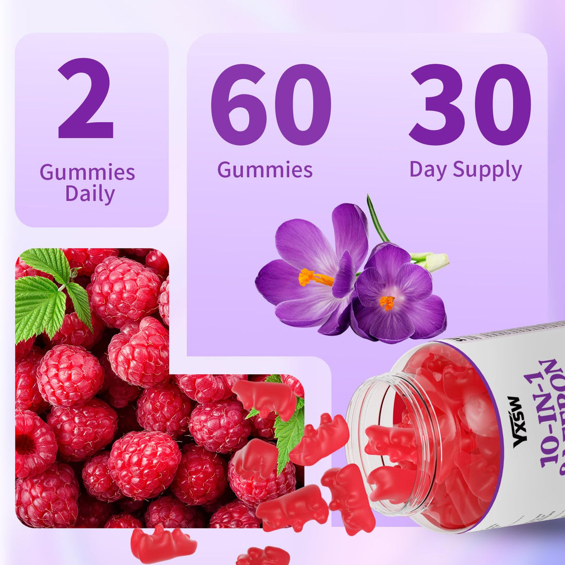YXSW Saffron Gummies, Saffron Supplements for Kids & Adults with Ashwagandha, L-Theanine, Lemon Balm, Vitamin D3, B6, Magnesium & Zinc - Support Focus, Relaxation, Raspberry Flavor, 120 Count YXSW Au supplements
