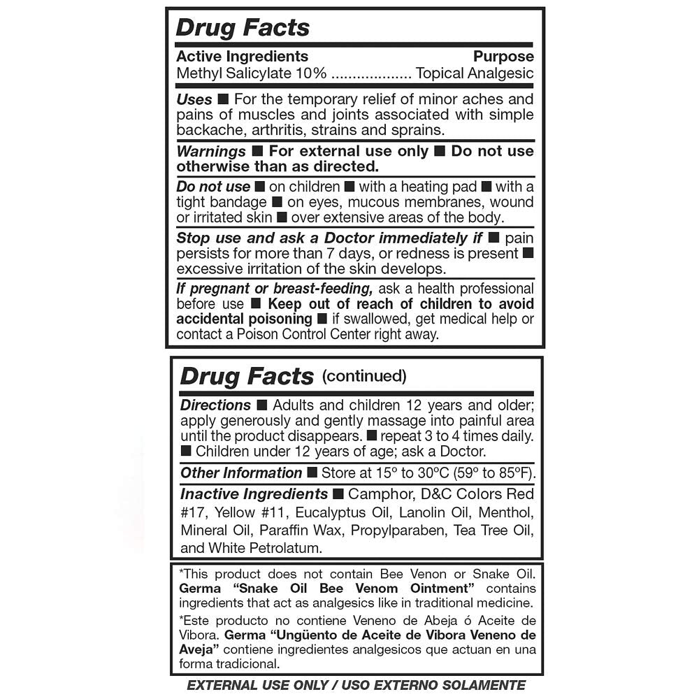 Aceite de Vibora con Veneno de Aveja 3 oz. Germa Au supplements