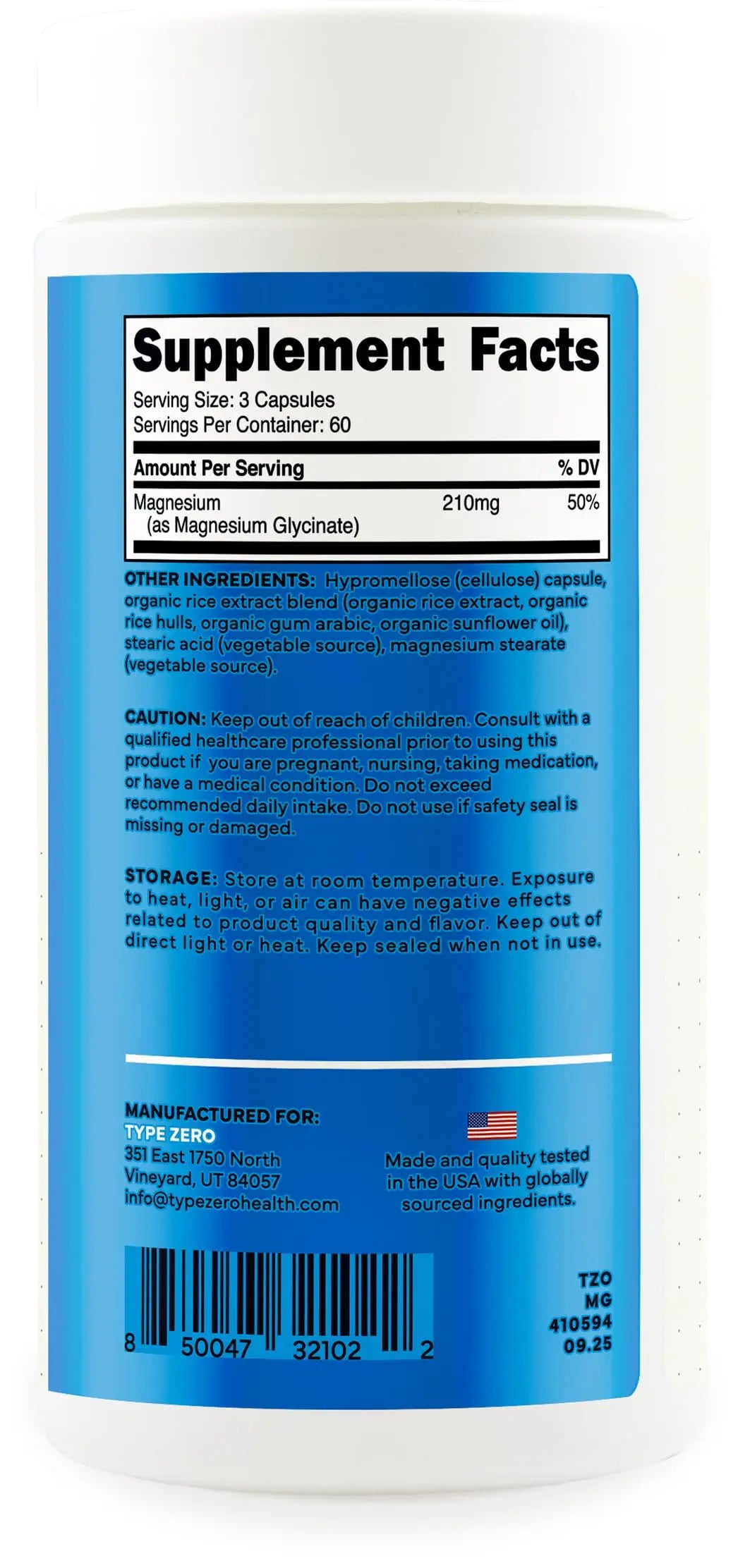 Type Zero Magnesium Glycinate (210mg | 180 Capsules) Pure, Non-GMO, Gluten Free, Natural High Absorption Magnesium Supplement Type Zero Au supplements