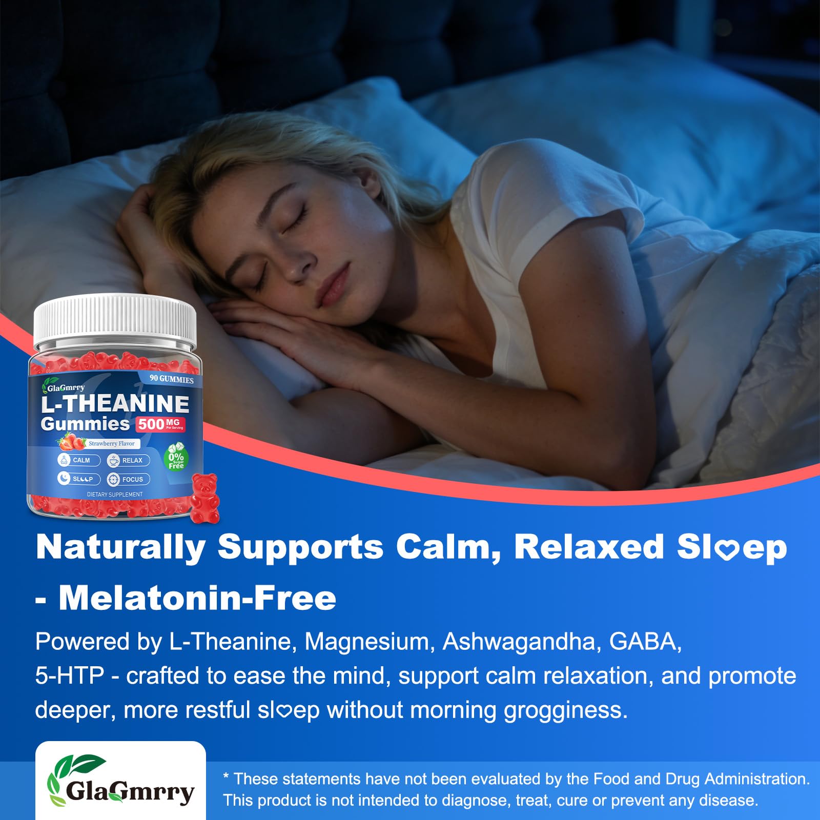 GlaGmrry 90 Count | L Theanine Gummies, L Theanine Supplement for Adults & Kids, w/Ashwagandha, Magnesium, GABA & 5-HTP, Sugar Free Liposomal Formula for Calm Relax zzZ M♡♡d & Focus, Vegan GlaGmrry Au supplements