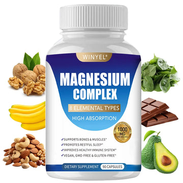 Magnesium Complex Supplement 8 Elemental 1000mg | Magnesium Supplement with Glycinate, Malate, Citrate | Sleep, Relaxation, Bone & Muscle | Vegan 90 Capsules WINYEL Au supplements