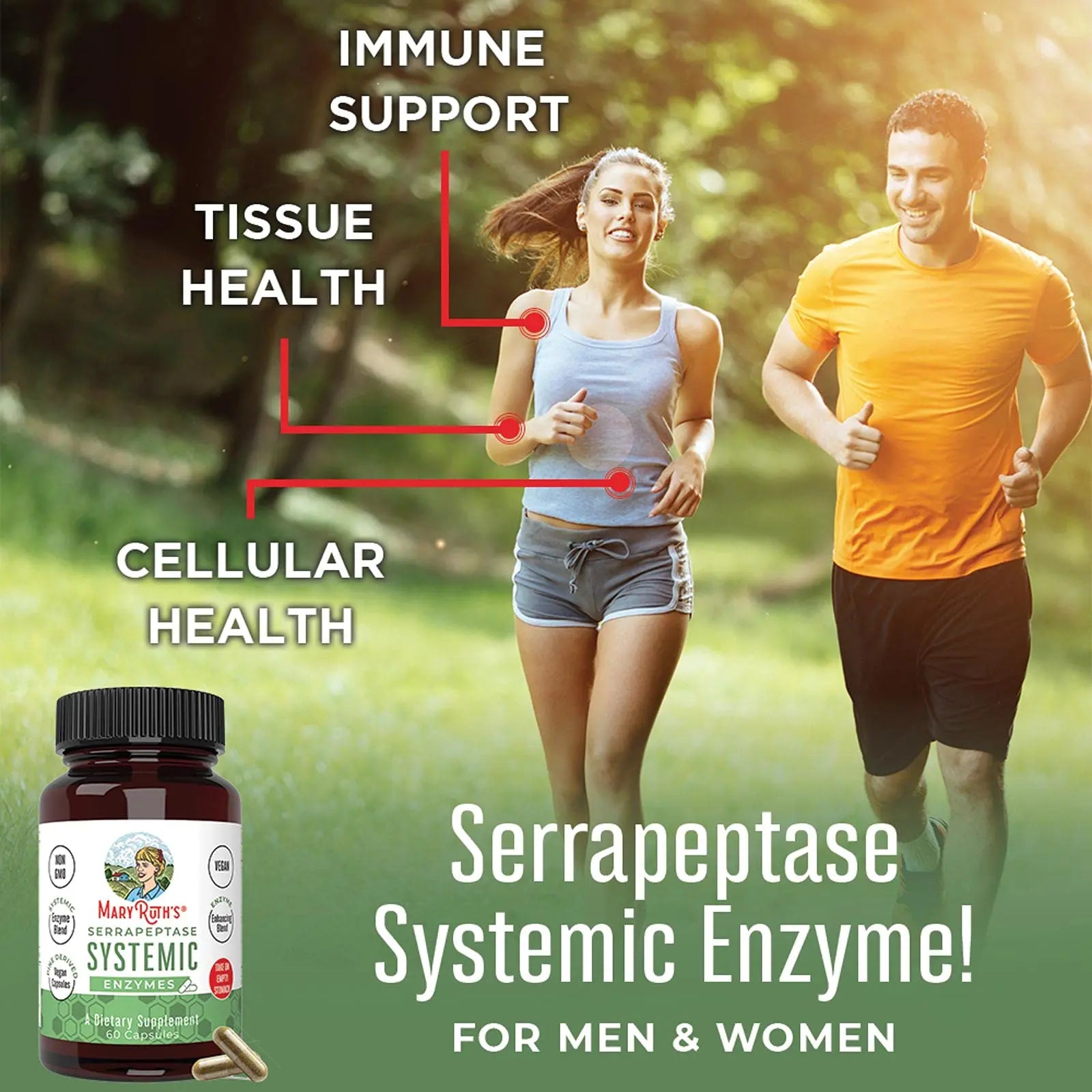 MaryRuth Organics Serrapeptase Enzymes Capsules | Up to 2 Month Supply | Enzyme Supplement for High Potency Sinus Relief Pills| Tissue Health and Cellular Health | Vegan | Gluten Free | 60 Count MARYRUTH'S Au supplements